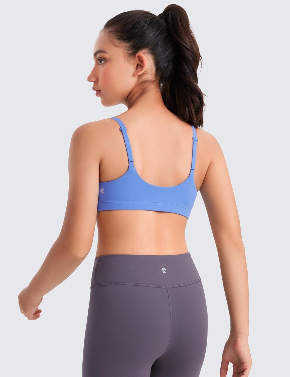 image:imageCRZ YOGA Girls Butterluxe Adjustable Spaghetti Strap Sports Bra Yoga Athletic Casual Scoop Neck Crop Padded Kids TeenWild Indigo