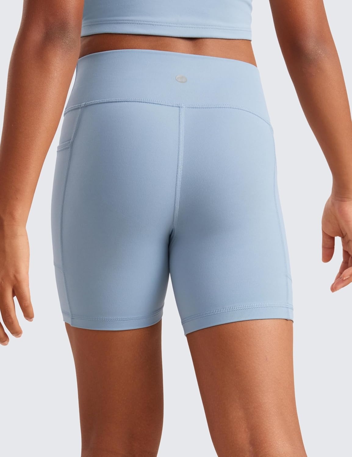 image:imageCRZ YOGA Girls Butterluxe Athletic Biker Shorts with Pockets Dance Yoga Casual High Waist Kids Teen SummerCambric Blue