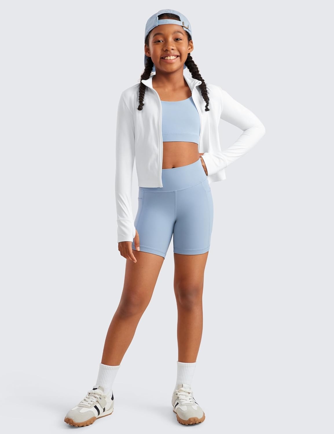 image:imageCRZ YOGA Girls Butterluxe Athletic Biker Shorts with Pockets Dance Yoga Casual High Waist Kids Teen SummerCambric Blue
