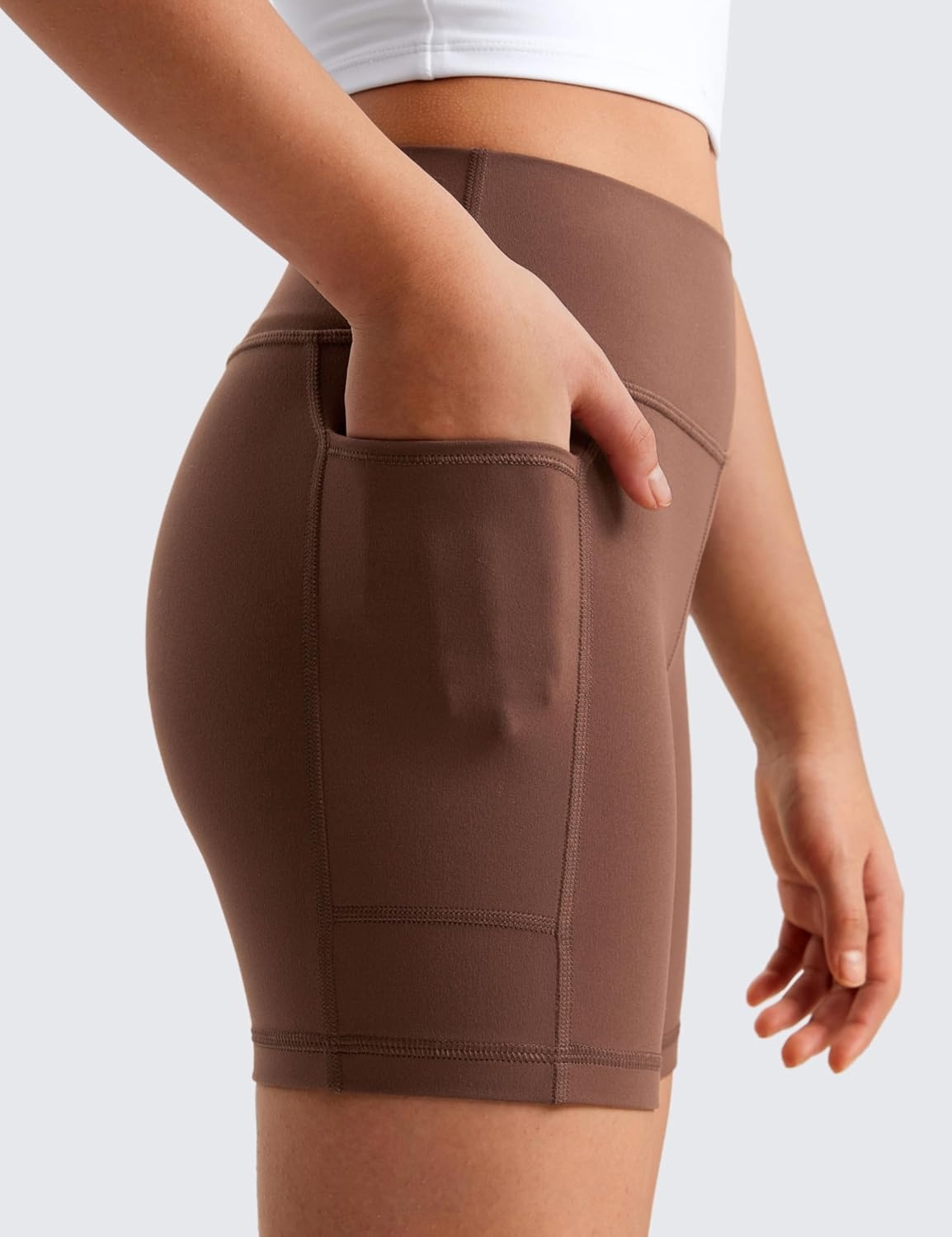 image:imageCRZ YOGA Girls Butterluxe Athletic Biker Shorts with Pockets Dance Yoga Casual High Waist Kids Teen SummerCoffee Brown
