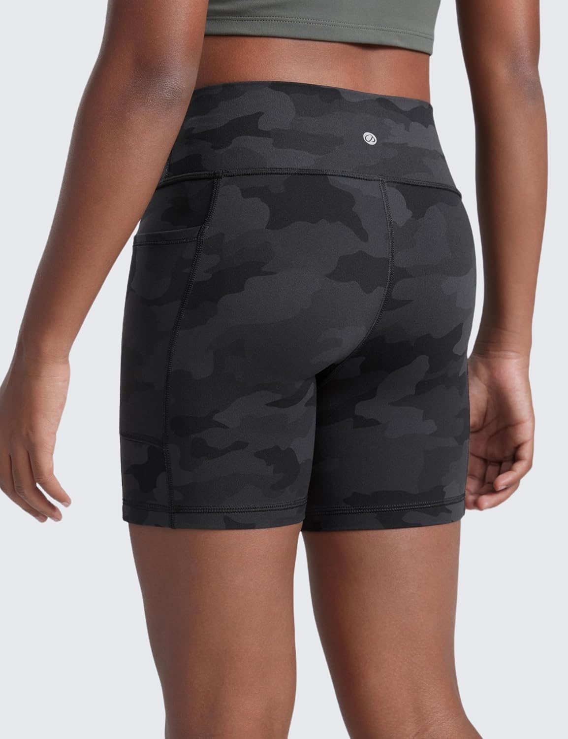 image:imageCRZ YOGA Girls Butterluxe Athletic Biker Shorts with Pockets Dance Yoga Casual High Waist Kids Teen SummerDark Grey Camouflage 2