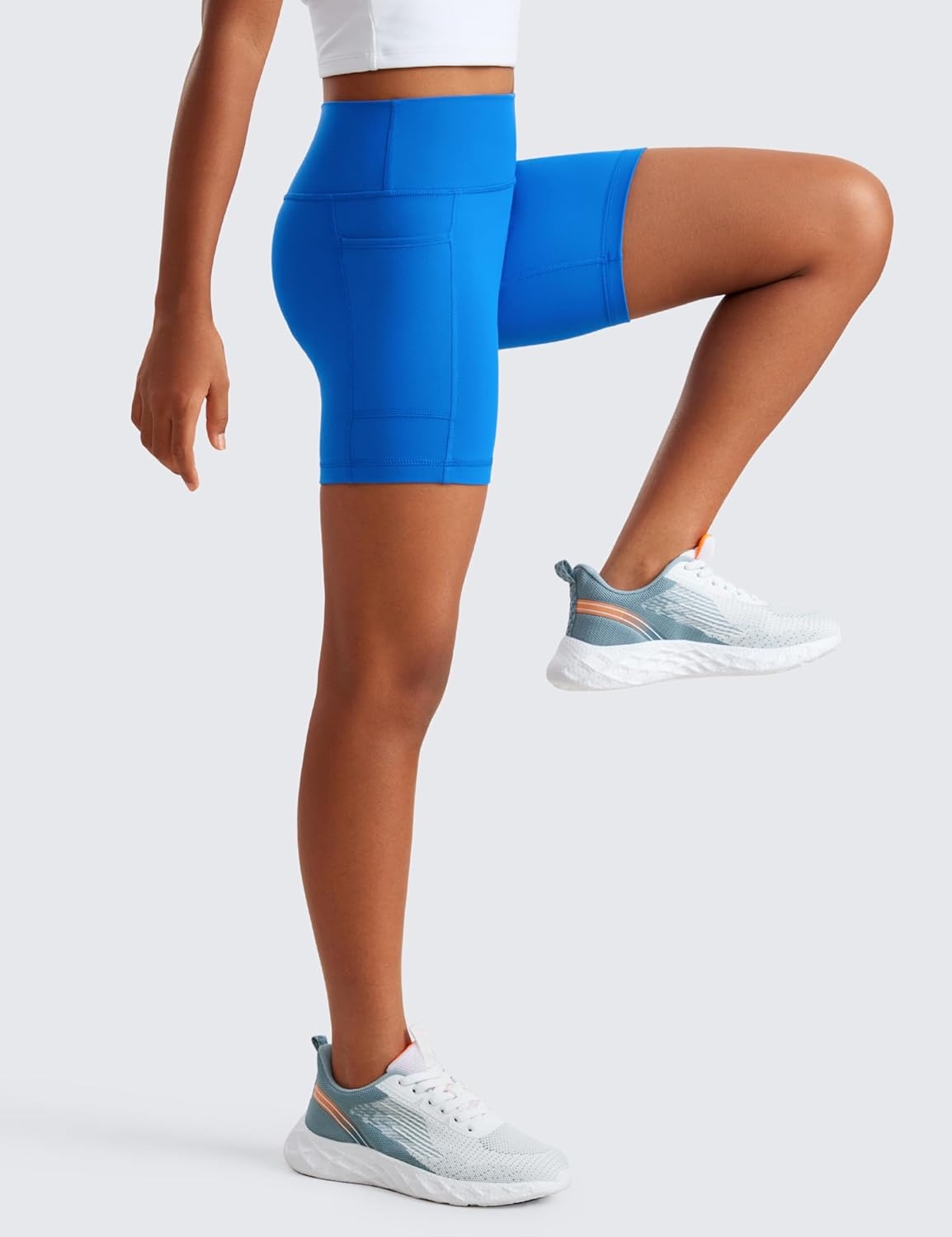 image:imageCRZ YOGA Girls Butterluxe Athletic Biker Shorts with Pockets Dance Yoga Casual High Waist Kids Teen SummerSparkle Blue