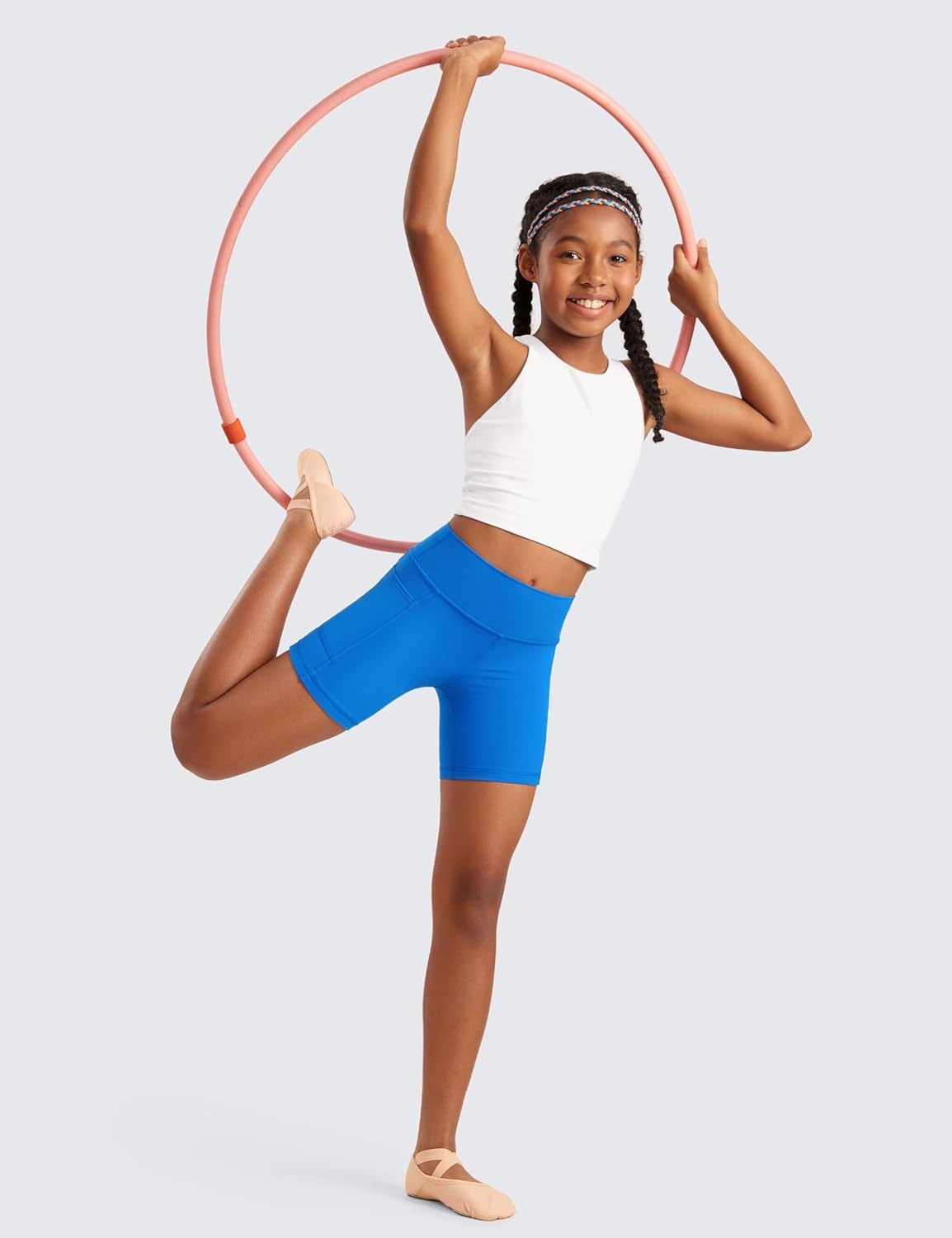 image:imageCRZ YOGA Girls Butterluxe Athletic Biker Shorts with Pockets Dance Yoga Casual High Waist Kids Teen SummerSparkle Blue