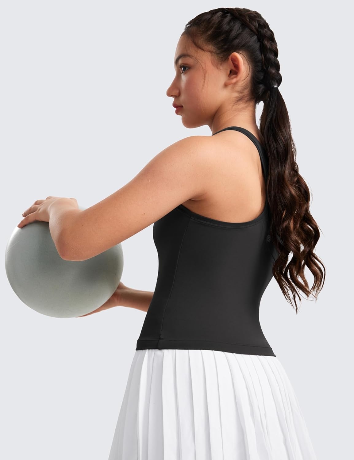 image:imageCRZ YOGA Girls Butterluxe Crew Neck Tank Tops Waist Length Dance Yoga Athletic Casual Racerback Tight Kids TeenBlack