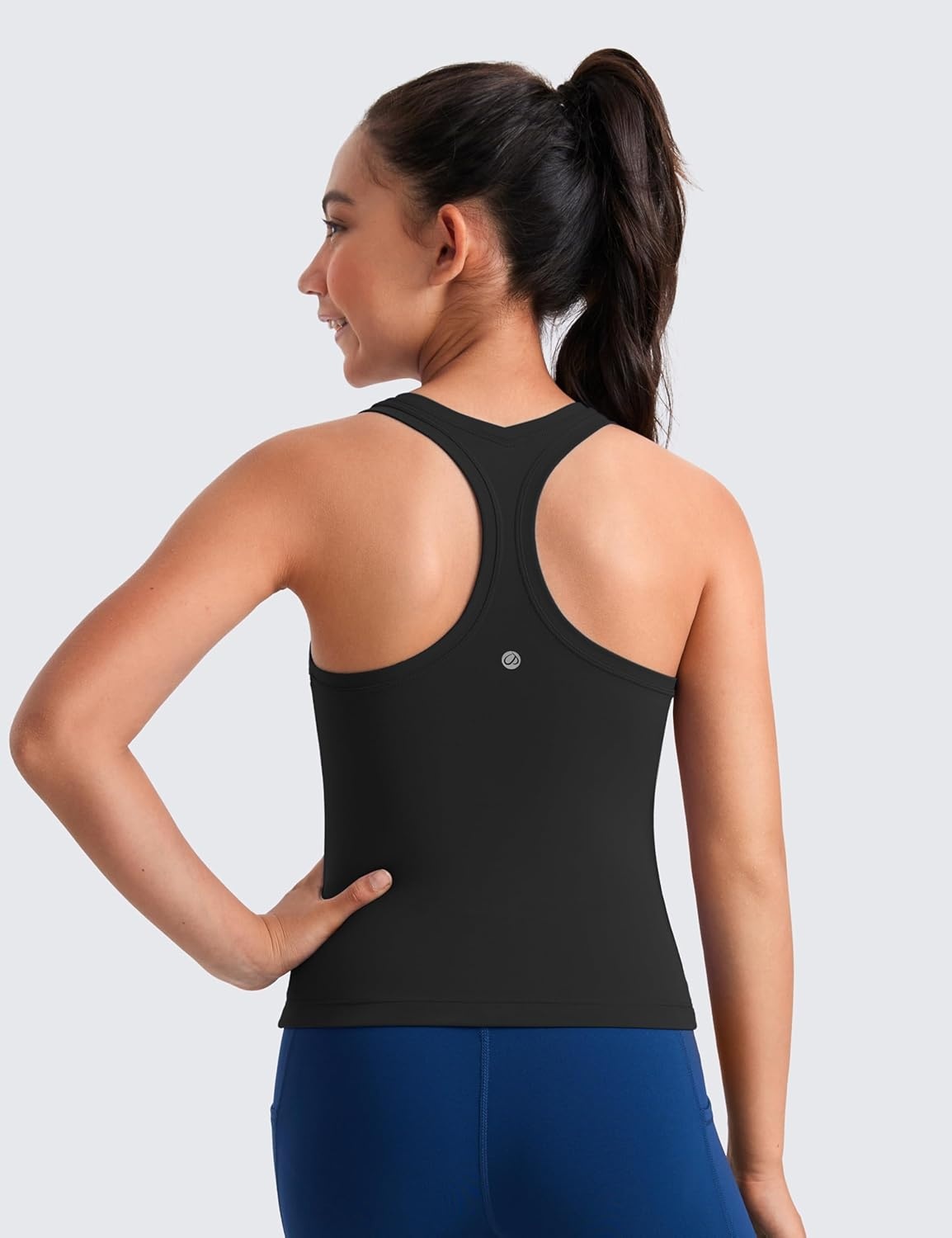 image:imageCRZ YOGA Girls Butterluxe Crew Neck Tank Tops Waist Length Dance Yoga Athletic Casual Racerback Tight Kids TeenBlack