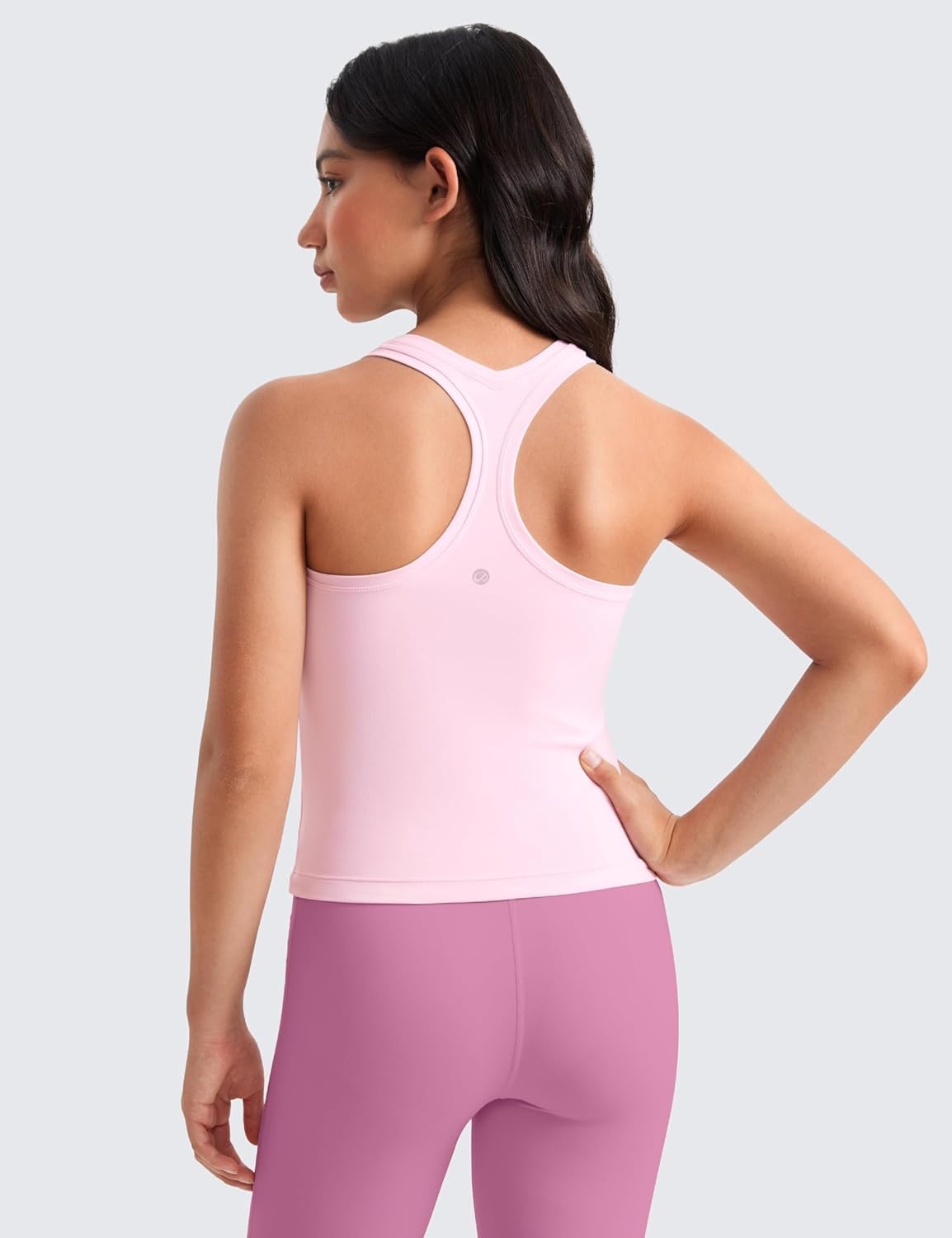 image:imageCRZ YOGA Girls Butterluxe Crew Neck Tank Tops Waist Length Dance Yoga Athletic Casual Racerback Tight Kids TeenPink Peony