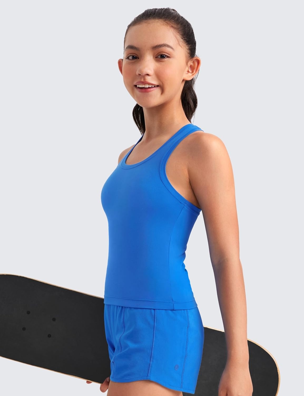 image:imageCRZ YOGA Girls Butterluxe Crew Neck Tank Tops Waist Length Dance Yoga Athletic Casual Racerback Tight Kids TeenSparkle Blue