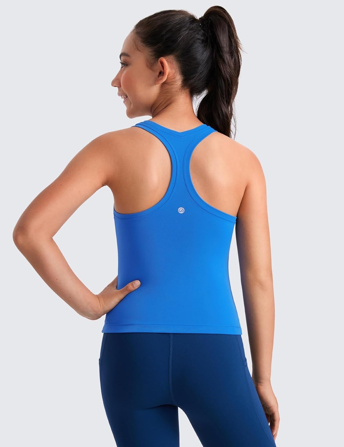 image:imageCRZ YOGA Girls Butterluxe Crew Neck Tank Tops Waist Length Dance Yoga Athletic Casual Racerback Tight Kids TeenSparkle Blue