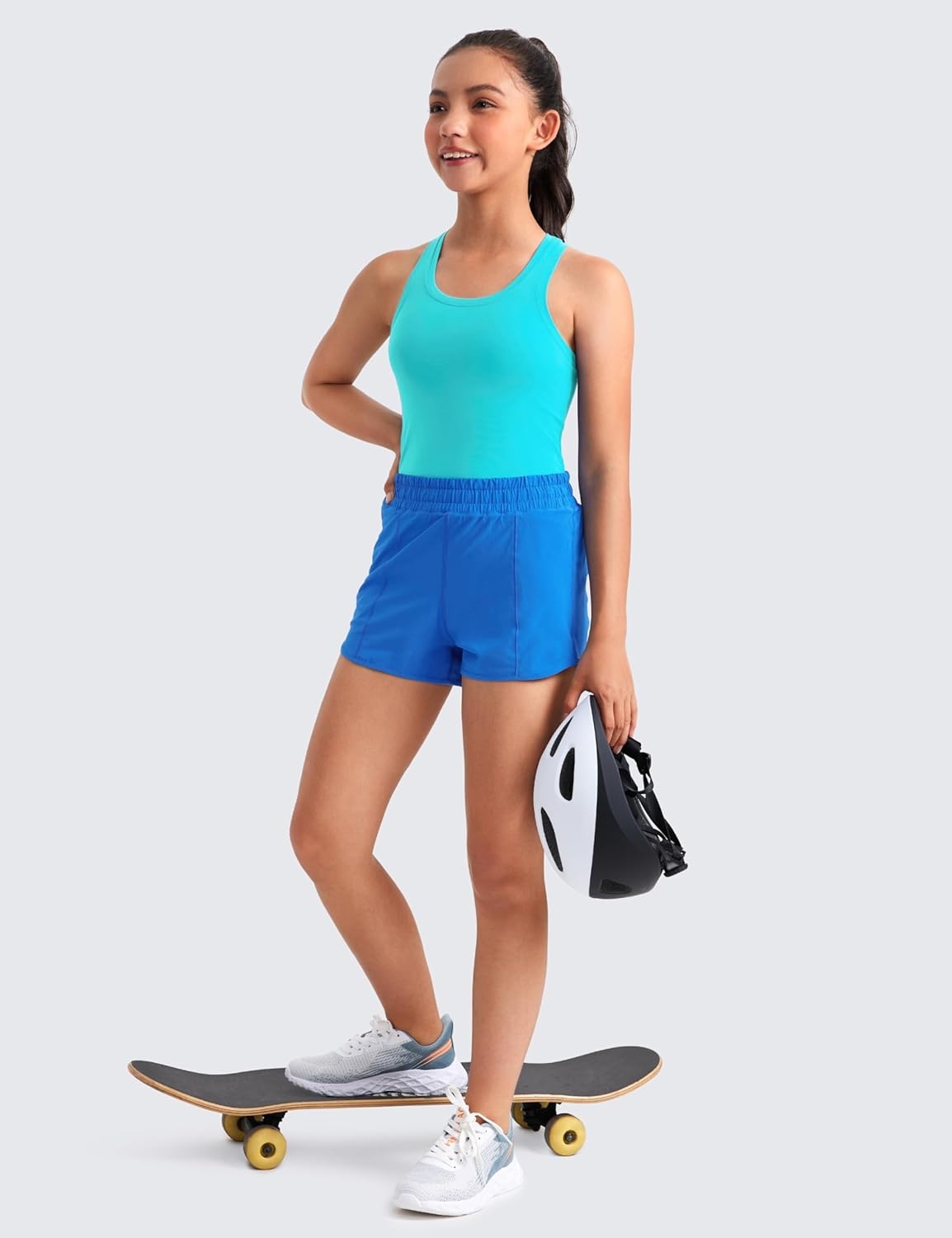 image:imageCRZ YOGA Girls Butterluxe Crew Neck Tank Tops Waist Length Dance Yoga Athletic Casual Racerback Tight Kids TeenSpectral Blue