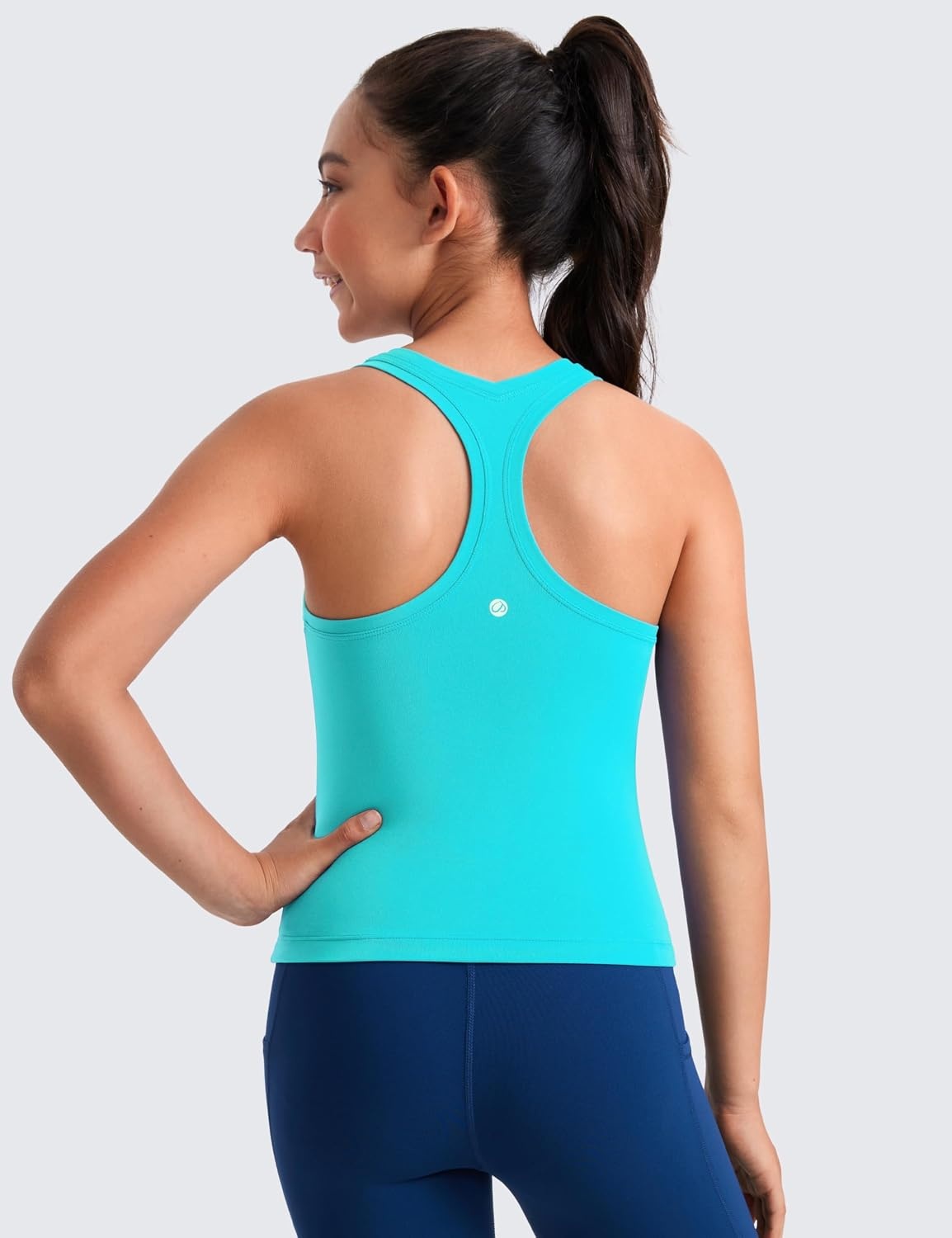 image:imageCRZ YOGA Girls Butterluxe Crew Neck Tank Tops Waist Length Dance Yoga Athletic Casual Racerback Tight Kids TeenSpectral Blue