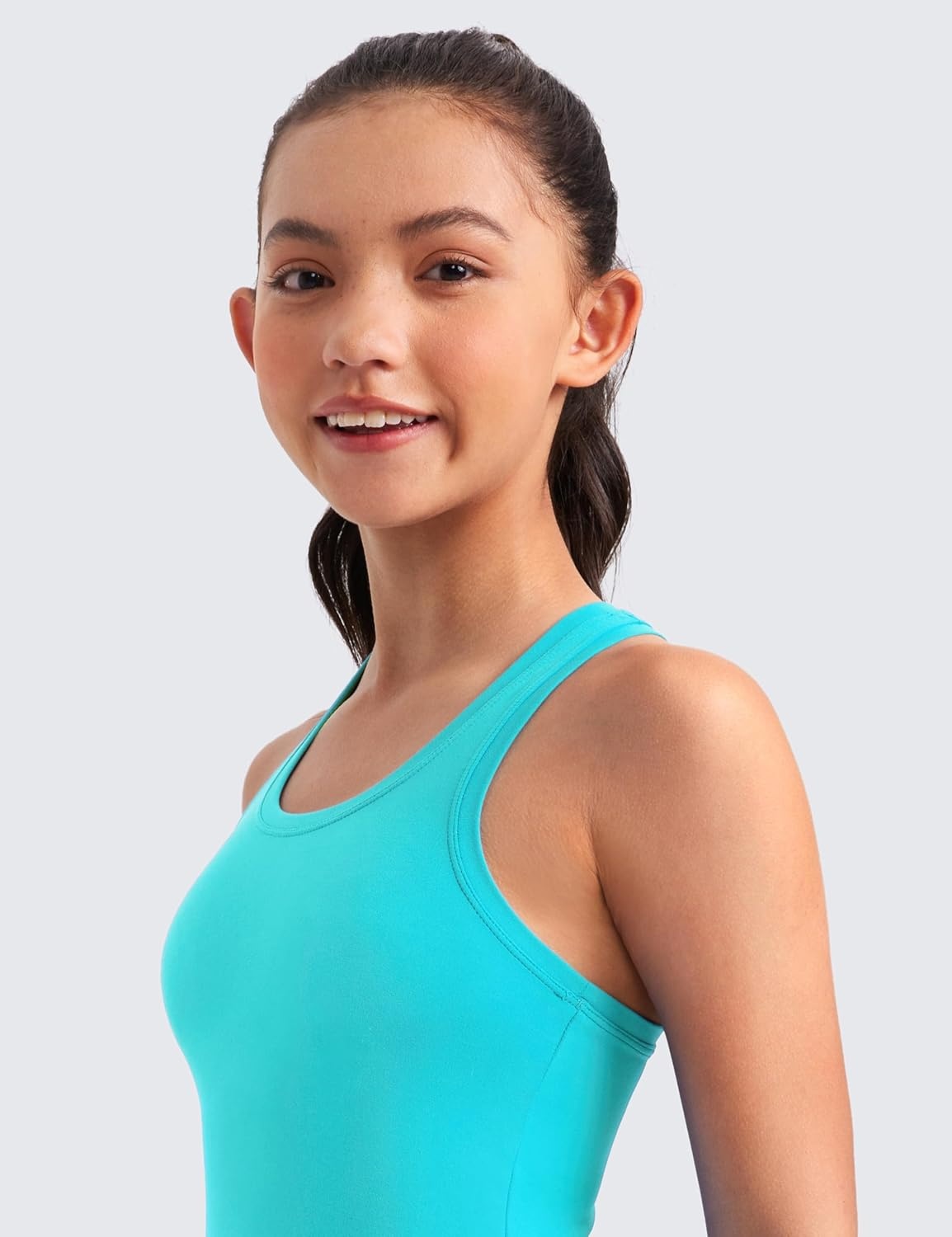 image:imageCRZ YOGA Girls Butterluxe Crew Neck Tank Tops Waist Length Dance Yoga Athletic Casual Racerback Tight Kids TeenSpectral Blue