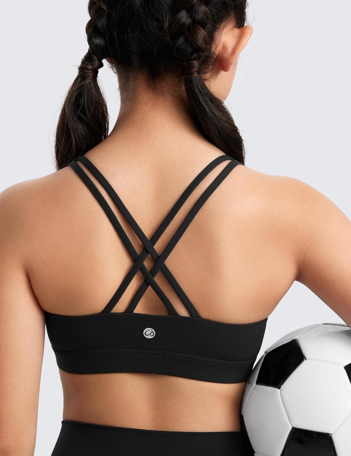 image:imageCRZ YOGA Girls Butterluxe Cross Back Sports Bra Yoga Athletic Casual Tops Scoop Neck Padded Crop Kids TeenBlack