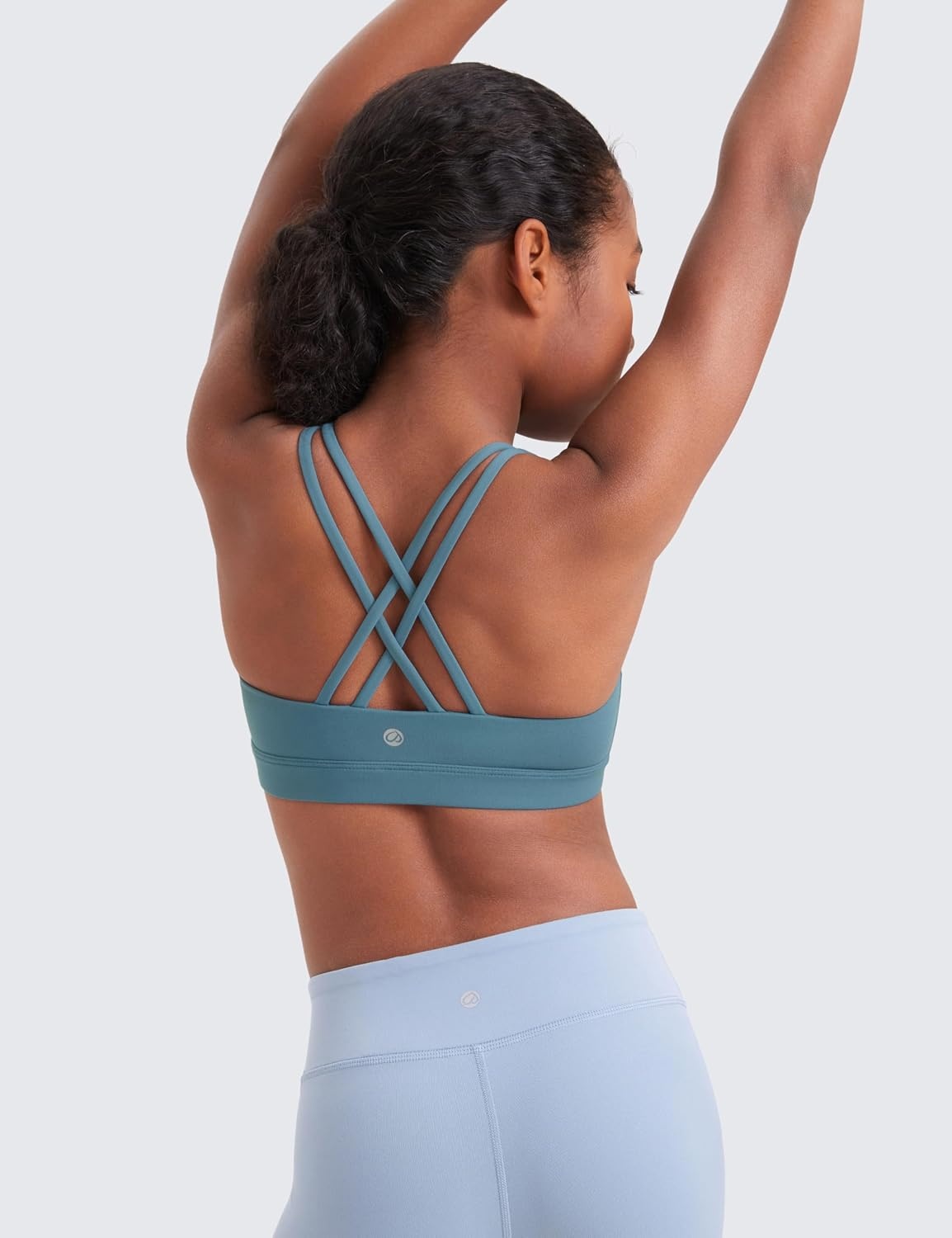 image:imageCRZ YOGA Girls Butterluxe Cross Back Sports Bra Yoga Athletic Casual Tops Scoop Neck Padded Crop Kids TeenBlue Ashes