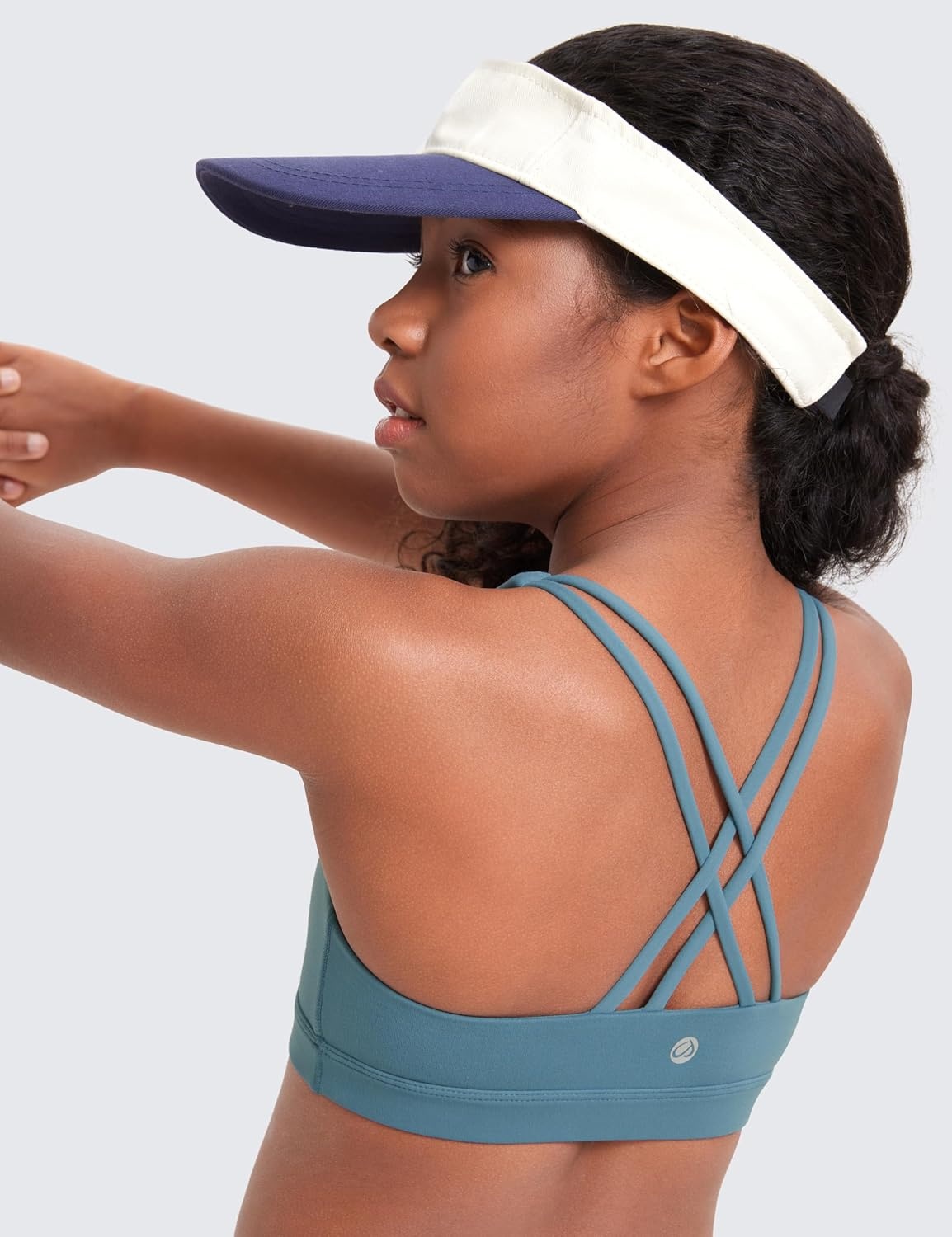 image:imageCRZ YOGA Girls Butterluxe Cross Back Sports Bra Yoga Athletic Casual Tops Scoop Neck Padded Crop Kids TeenBlue Ashes