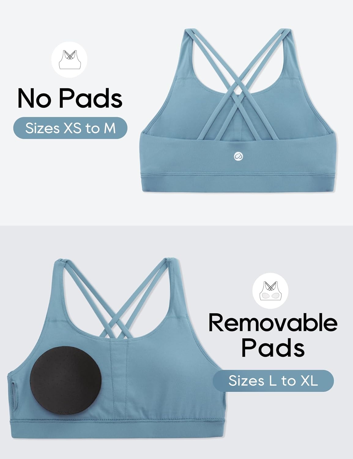 image:imageCRZ YOGA Girls Butterluxe Cross Back Sports Bra Yoga Athletic Casual Tops Scoop Neck Padded Crop Kids TeenBlue Ashes