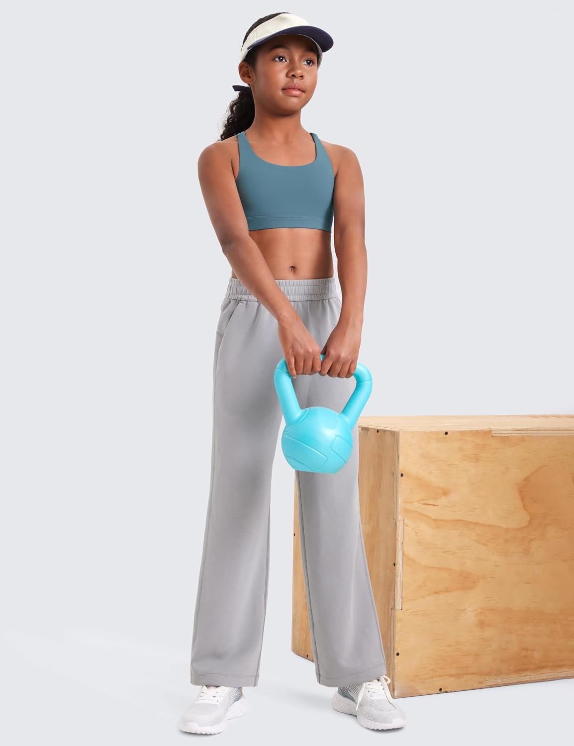 image:imageCRZ YOGA Girls Butterluxe Cross Back Sports Bra Yoga Athletic Casual Tops Scoop Neck Padded Crop Kids TeenBlue Ashes