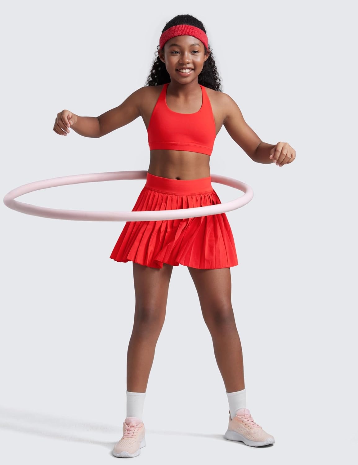 image:imageCRZ YOGA Girls Butterluxe Cross Back Sports Bra Yoga Athletic Casual Tops Scoop Neck Padded Crop Kids TeenDeep Red