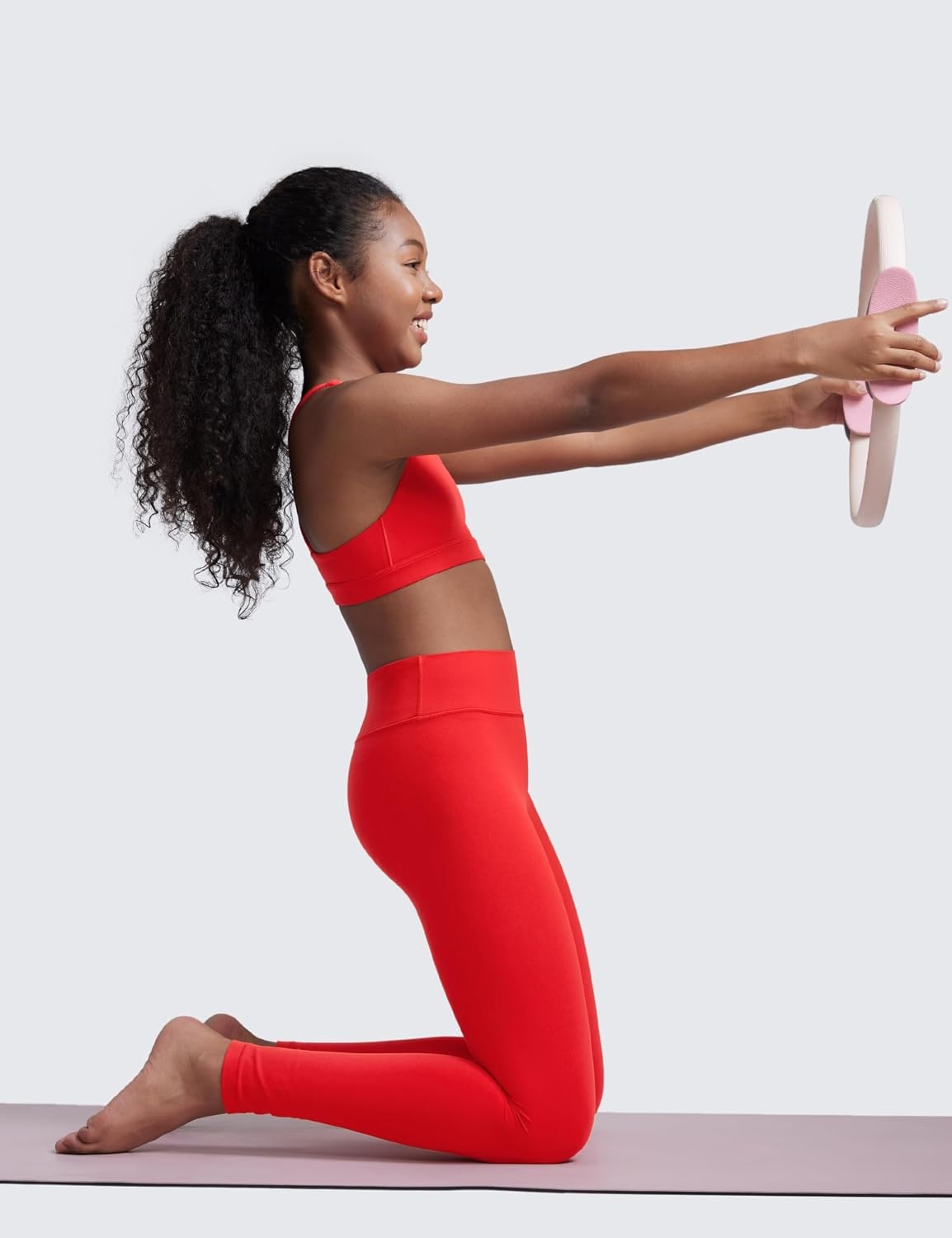image:imageCRZ YOGA Girls Butterluxe Cross Back Sports Bra Yoga Athletic Casual Tops Scoop Neck Padded Crop Kids TeenDeep Red
