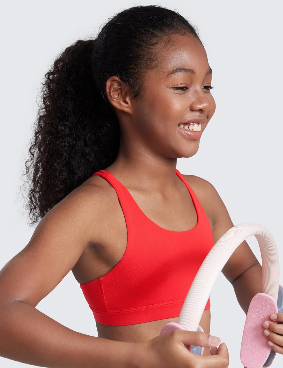 image:imageCRZ YOGA Girls Butterluxe Cross Back Sports Bra Yoga Athletic Casual Tops Scoop Neck Padded Crop Kids TeenDeep Red