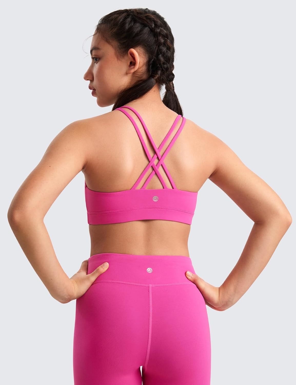image:imageCRZ YOGA Girls Butterluxe Cross Back Sports Bra Yoga Athletic Casual Tops Scoop Neck Padded Crop Kids TeenHibiscus Purple