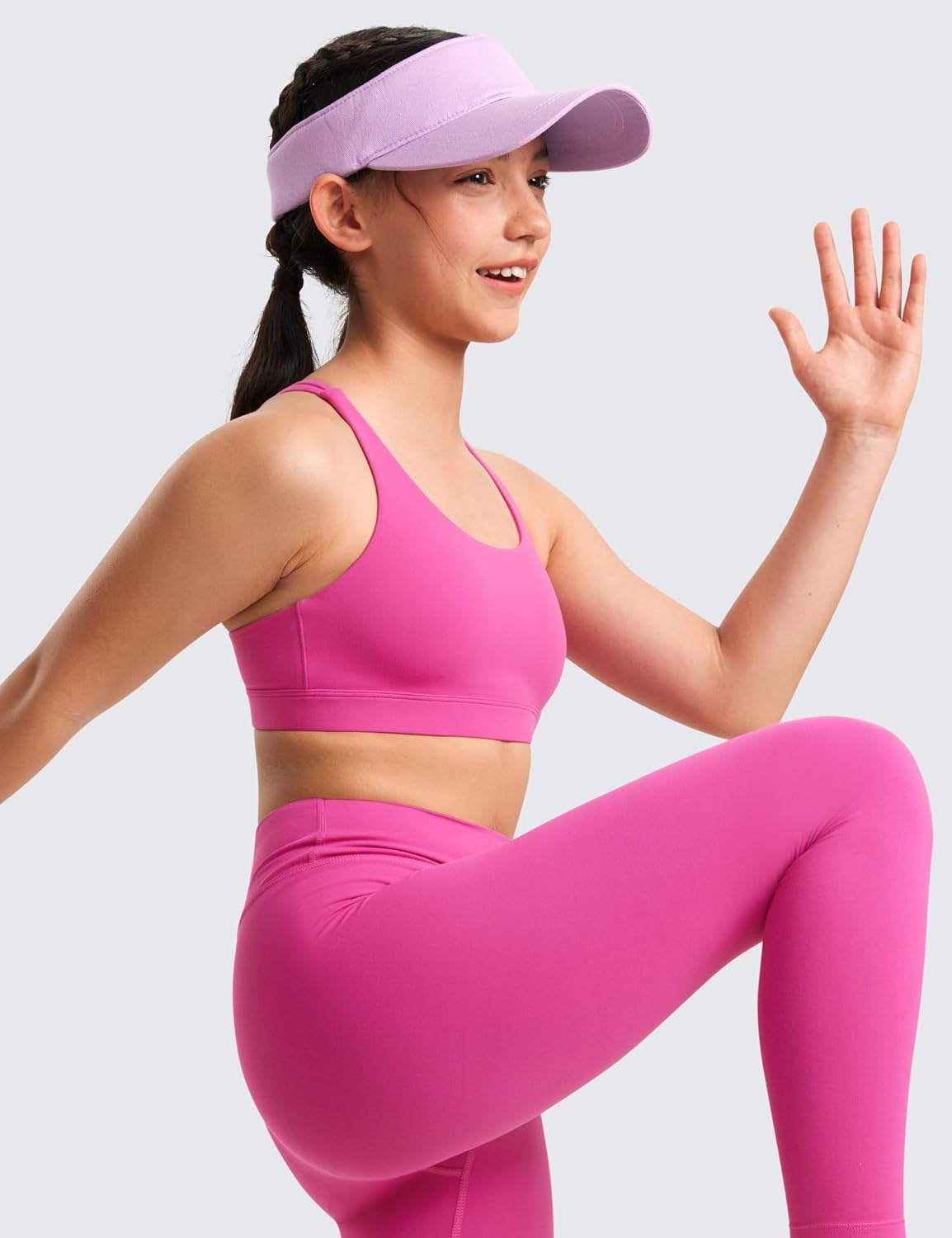 image:imageCRZ YOGA Girls Butterluxe Cross Back Sports Bra Yoga Athletic Casual Tops Scoop Neck Padded Crop Kids TeenHibiscus Purple
