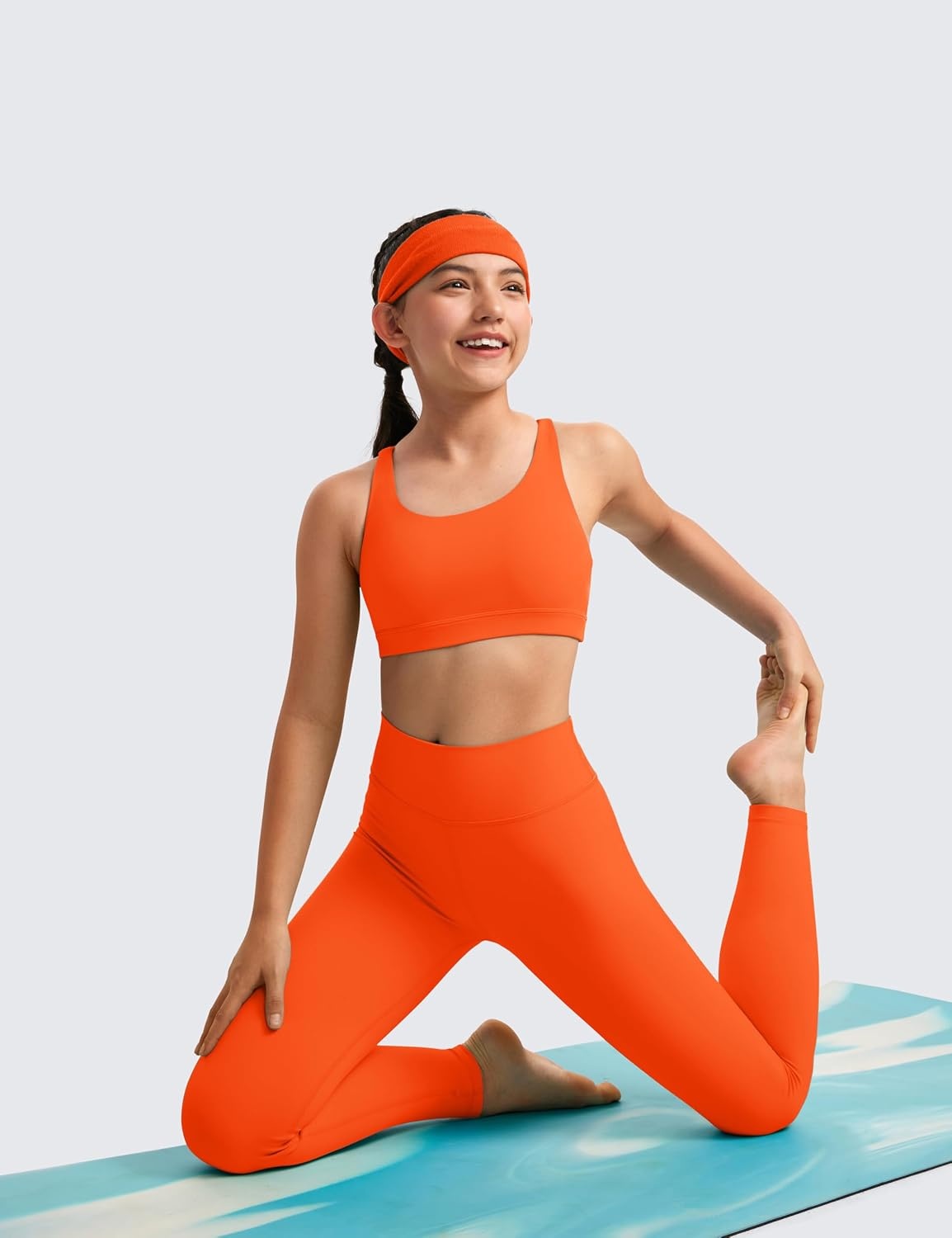 image:imageCRZ YOGA Girls Butterluxe Cross Back Sports Bra Yoga Athletic Casual Tops Scoop Neck Padded Crop Kids TeenNeon Orange