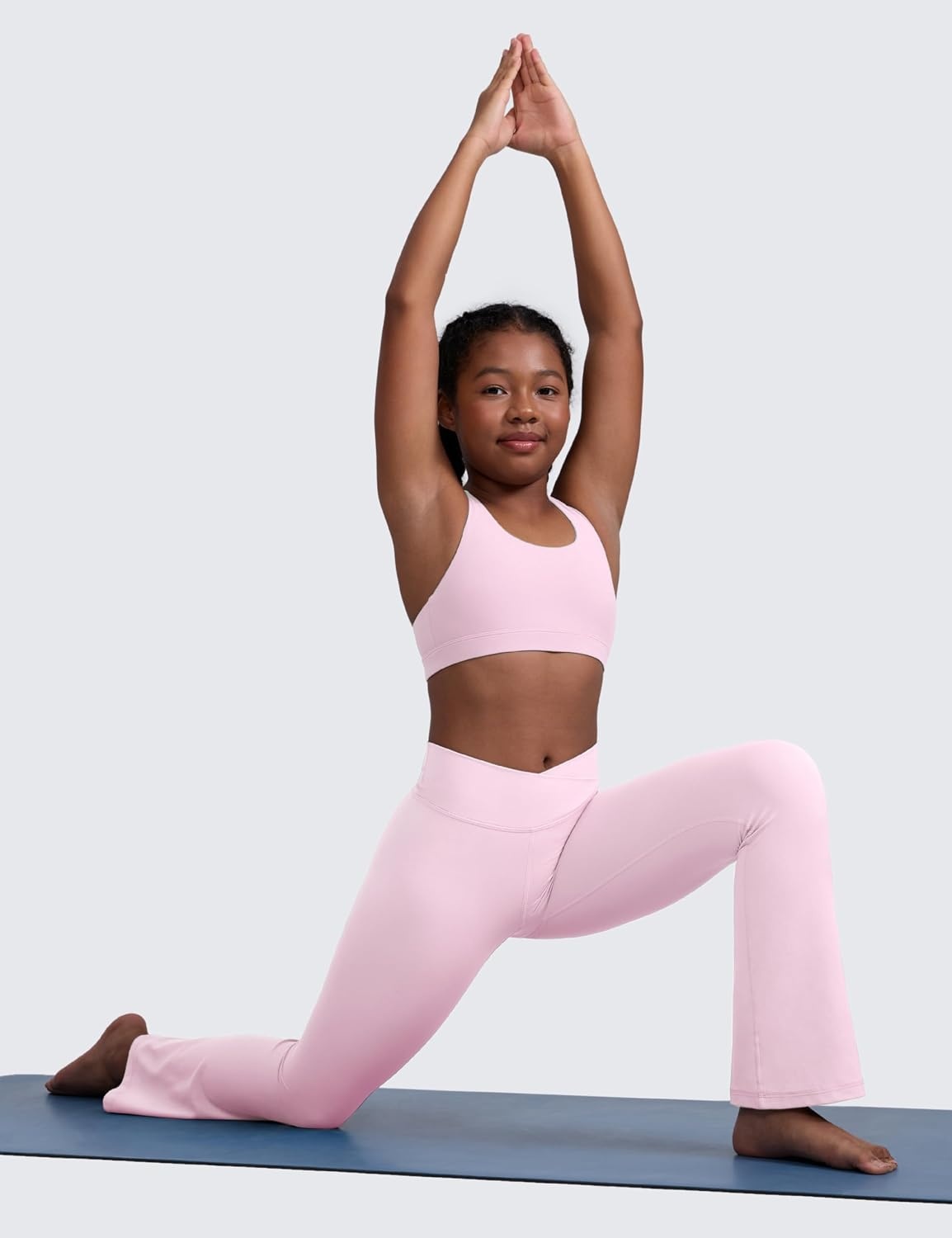 image:imageCRZ YOGA Girls Butterluxe Cross Back Sports Bra Yoga Athletic Casual Tops Scoop Neck Padded Crop Kids TeenPink Peony