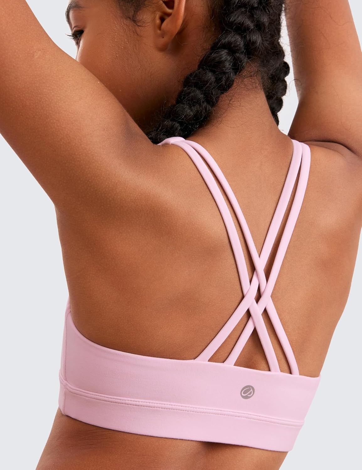 image:imageCRZ YOGA Girls Butterluxe Cross Back Sports Bra Yoga Athletic Casual Tops Scoop Neck Padded Crop Kids TeenPink Peony