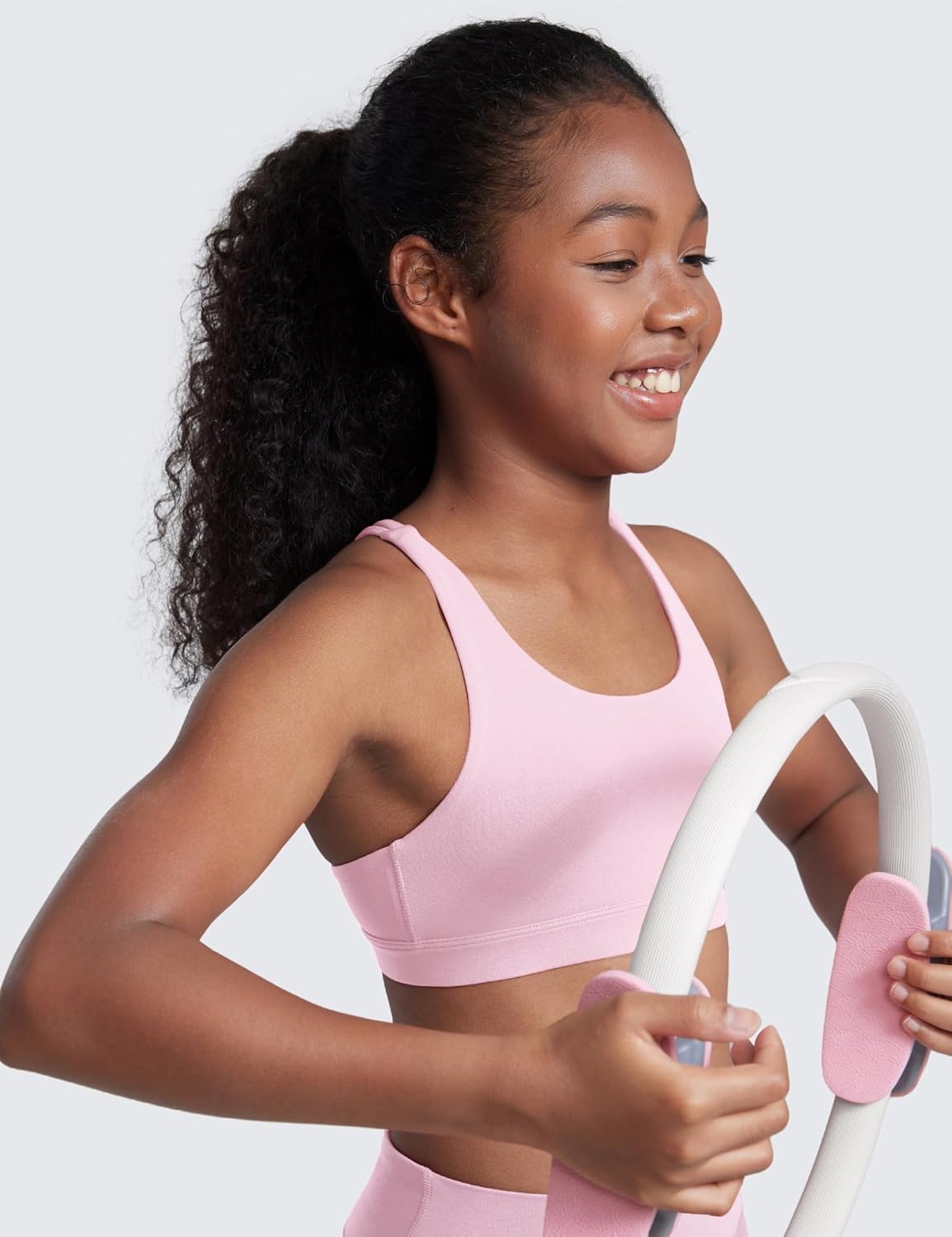 image:imageCRZ YOGA Girls Butterluxe Cross Back Sports Bra Yoga Athletic Casual Tops Scoop Neck Padded Crop Kids TeenPink Peony