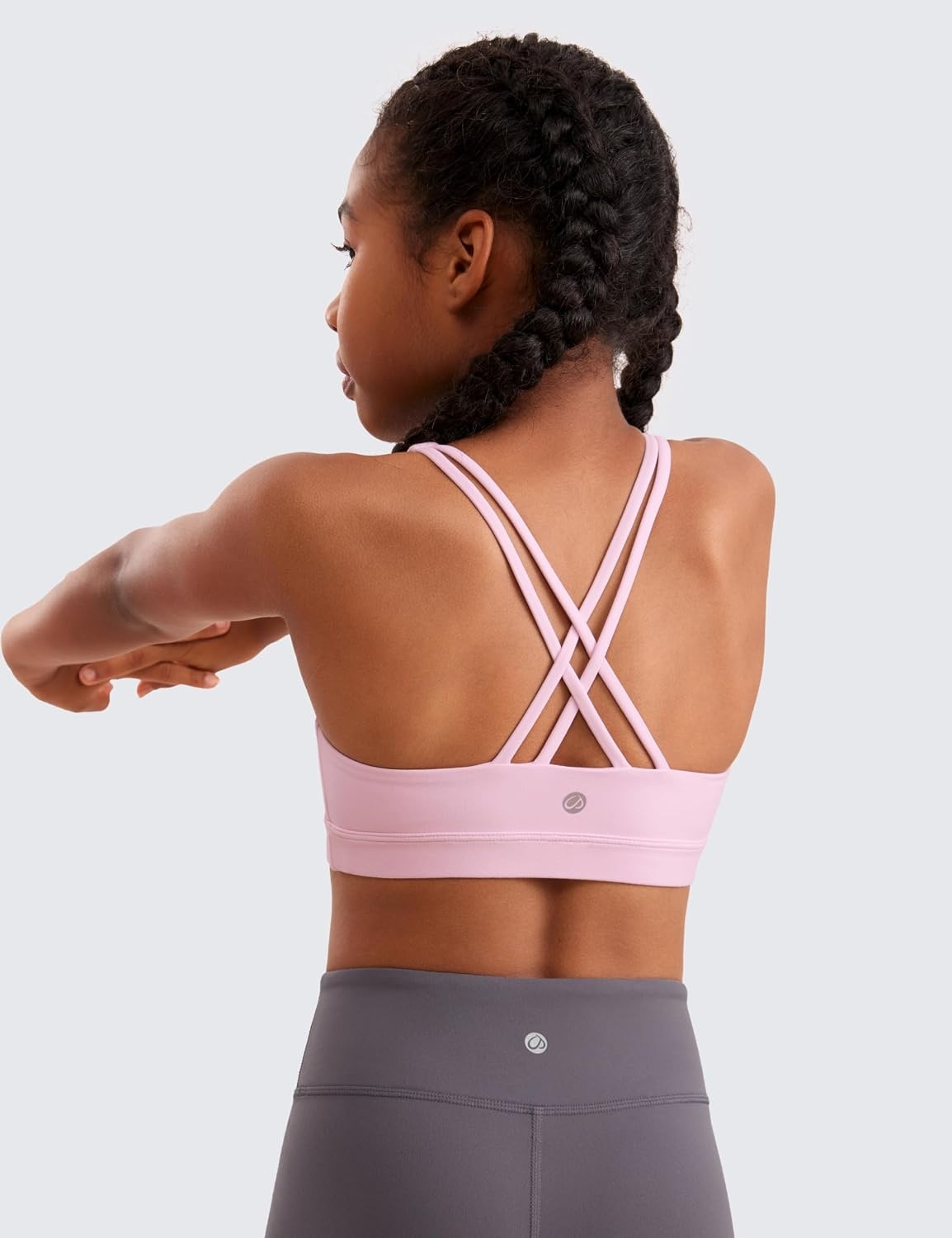 image:imageCRZ YOGA Girls Butterluxe Cross Back Sports Bra Yoga Athletic Casual Tops Scoop Neck Padded Crop Kids TeenPink Peony