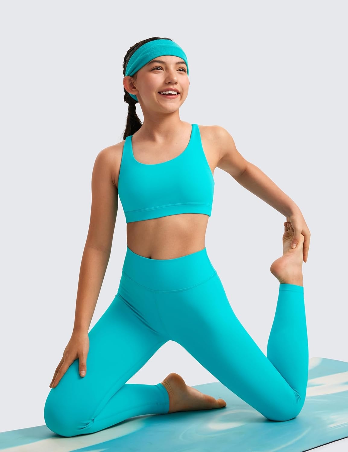 image:imageCRZ YOGA Girls Butterluxe Cross Back Sports Bra Yoga Athletic Casual Tops Scoop Neck Padded Crop Kids TeenSpectral Blue