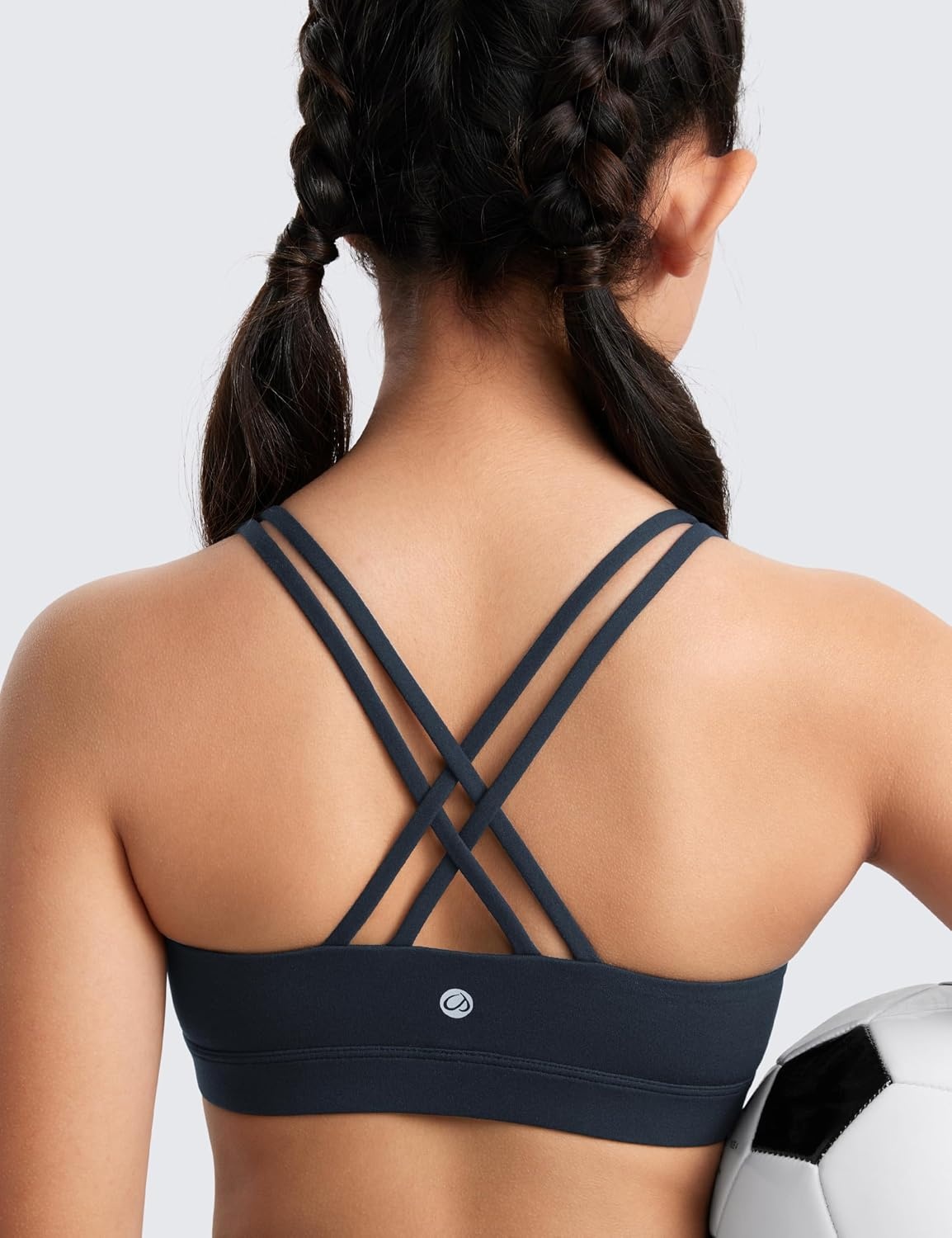 image:imageCRZ YOGA Girls Butterluxe Cross Back Sports Bra Yoga Athletic Casual Tops Scoop Neck Padded Crop Kids TeenTrue Navy