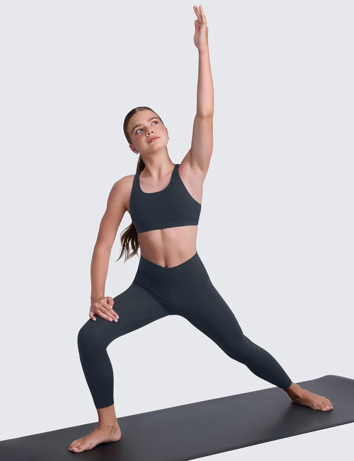 image:imageCRZ YOGA Girls Butterluxe Cross Back Sports Bra Yoga Athletic Casual Tops Scoop Neck Padded Crop Kids TeenTrue Navy