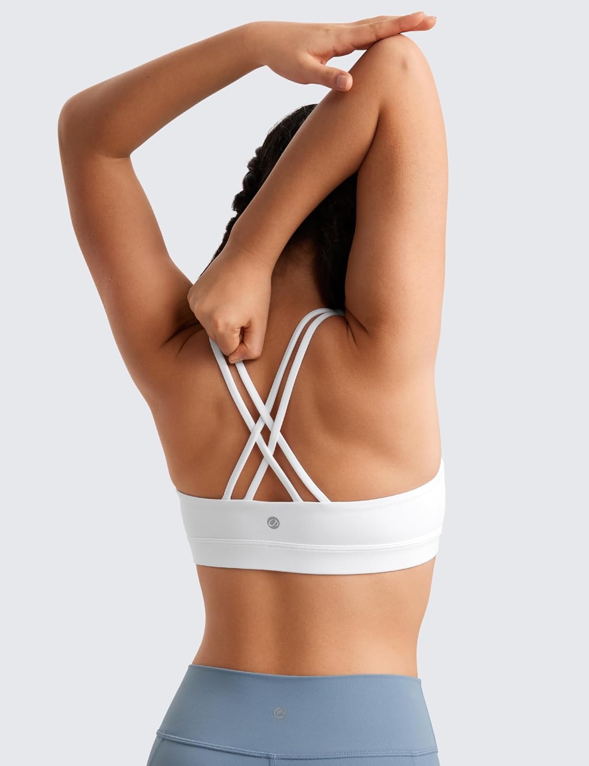 image:imageCRZ YOGA Girls Butterluxe Cross Back Sports Bra Yoga Athletic Casual Tops Scoop Neck Padded Crop Kids TeenWhite