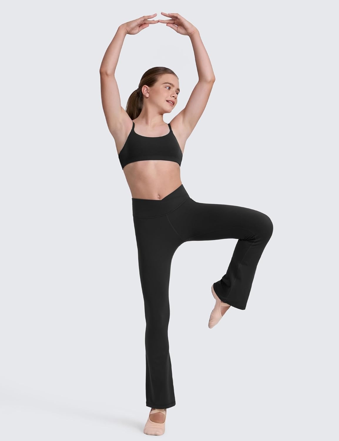image:imageCRZ YOGA Girls Butterluxe Crossover Waist Yoga Flare Leggings Dance Casual Athletic Pants Bell Bottoms Kids TeenBlack