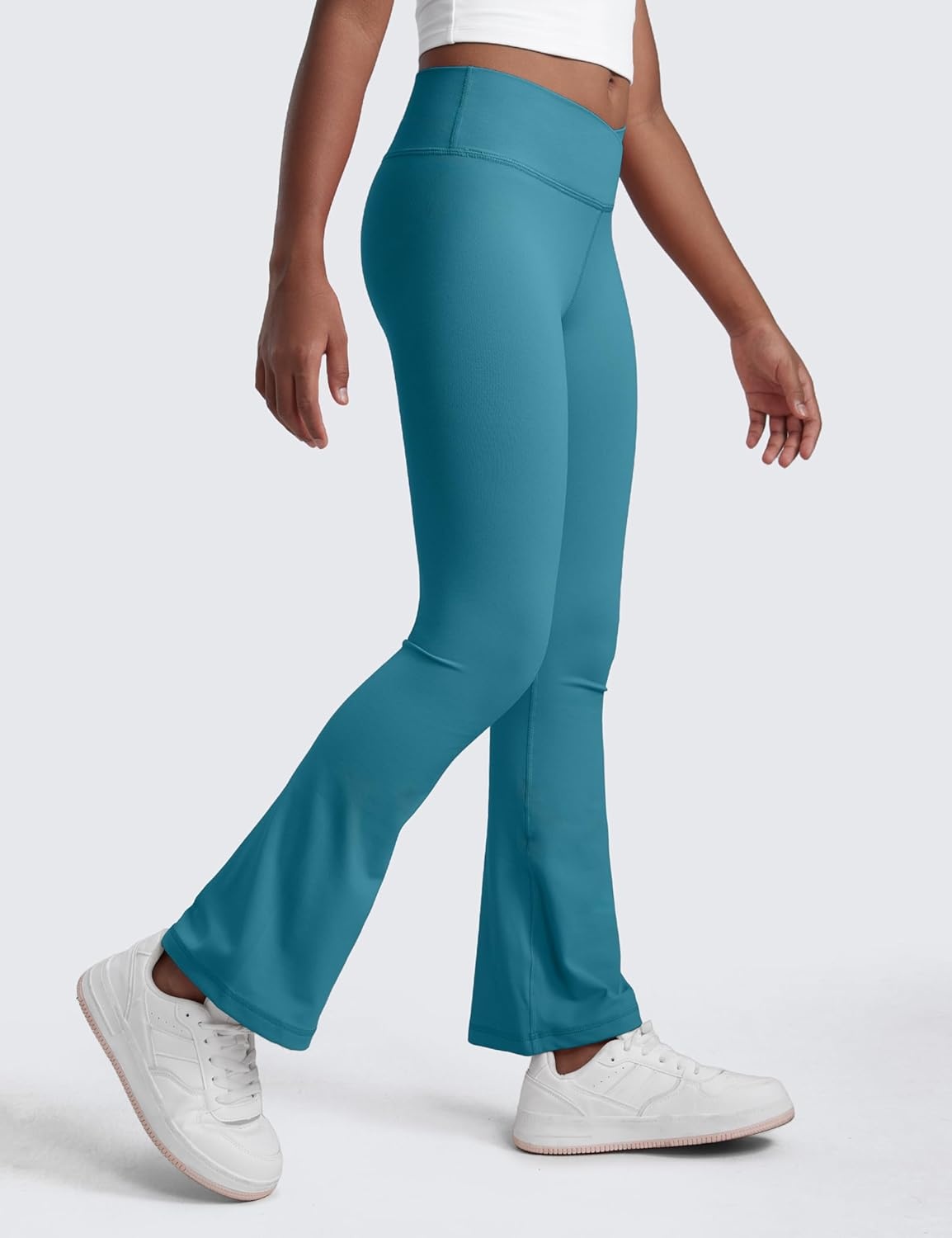 image:imageCRZ YOGA Girls Butterluxe Crossover Waist Yoga Flare Leggings Dance Casual Athletic Pants Bell Bottoms Kids TeenBorealis Green
