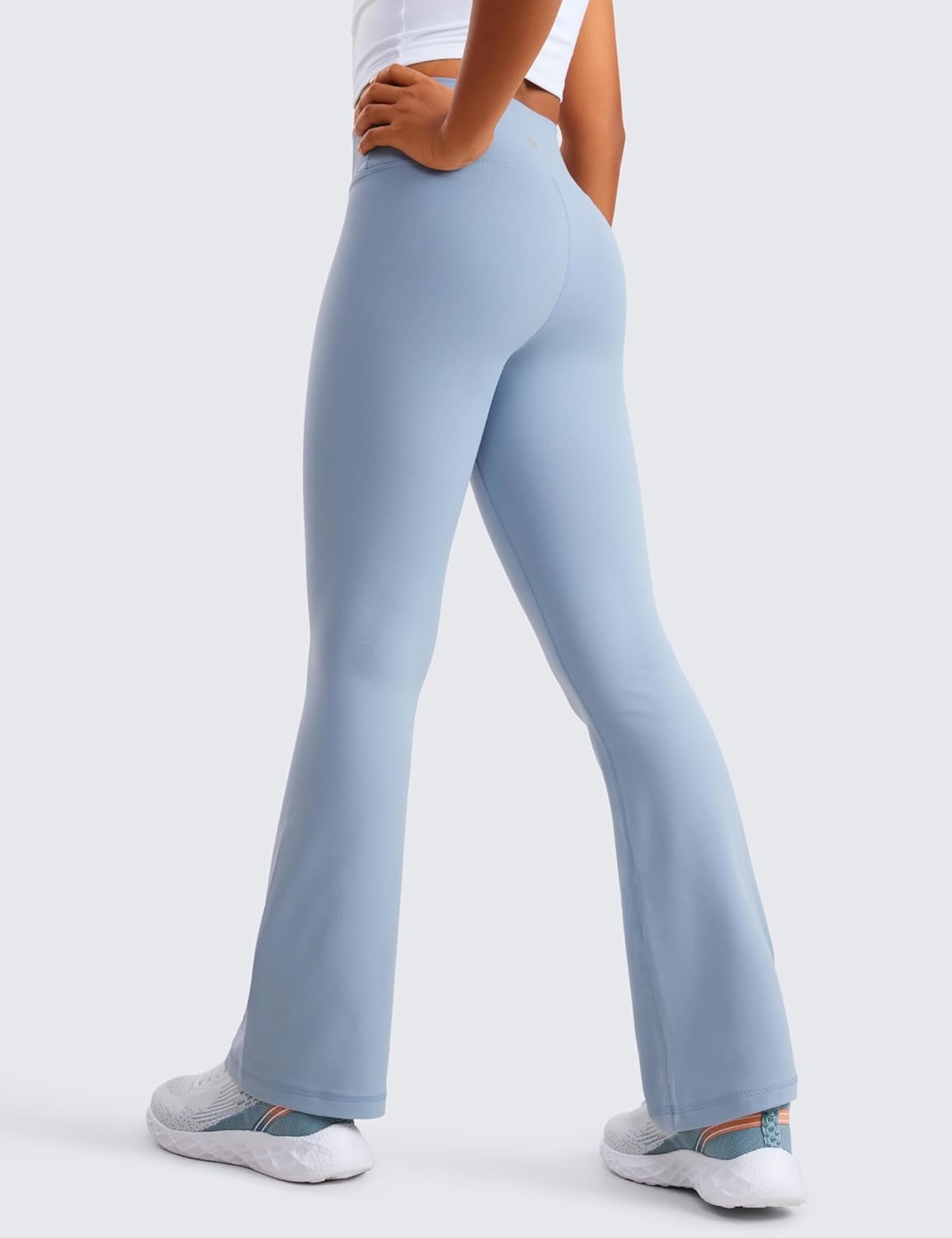 image:imageCRZ YOGA Girls Butterluxe Crossover Waist Yoga Flare Leggings Dance Casual Athletic Pants Bell Bottoms Kids TeenCambric Blue
