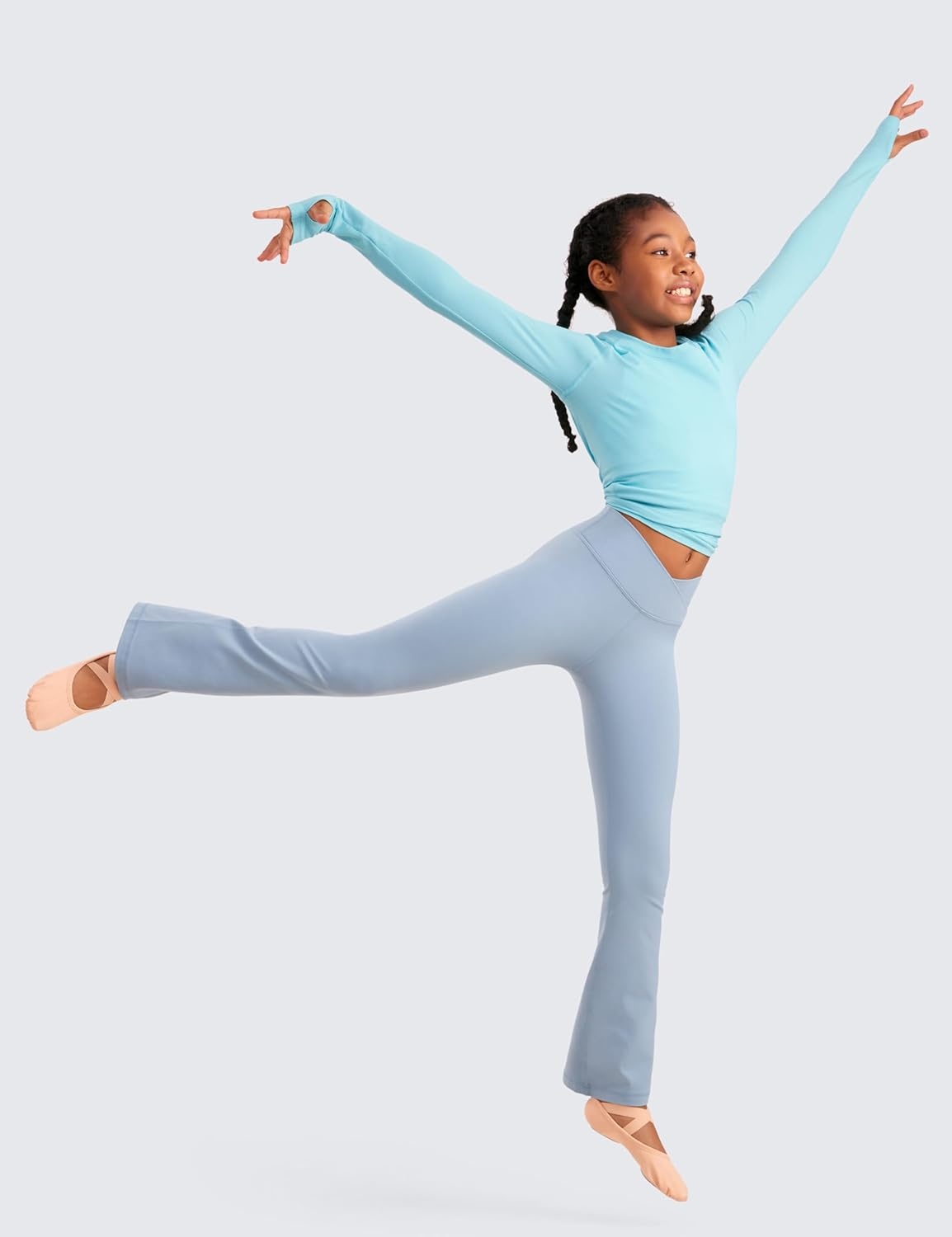 image:imageCRZ YOGA Girls Butterluxe Crossover Waist Yoga Flare Leggings Dance Casual Athletic Pants Bell Bottoms Kids TeenCambric Blue