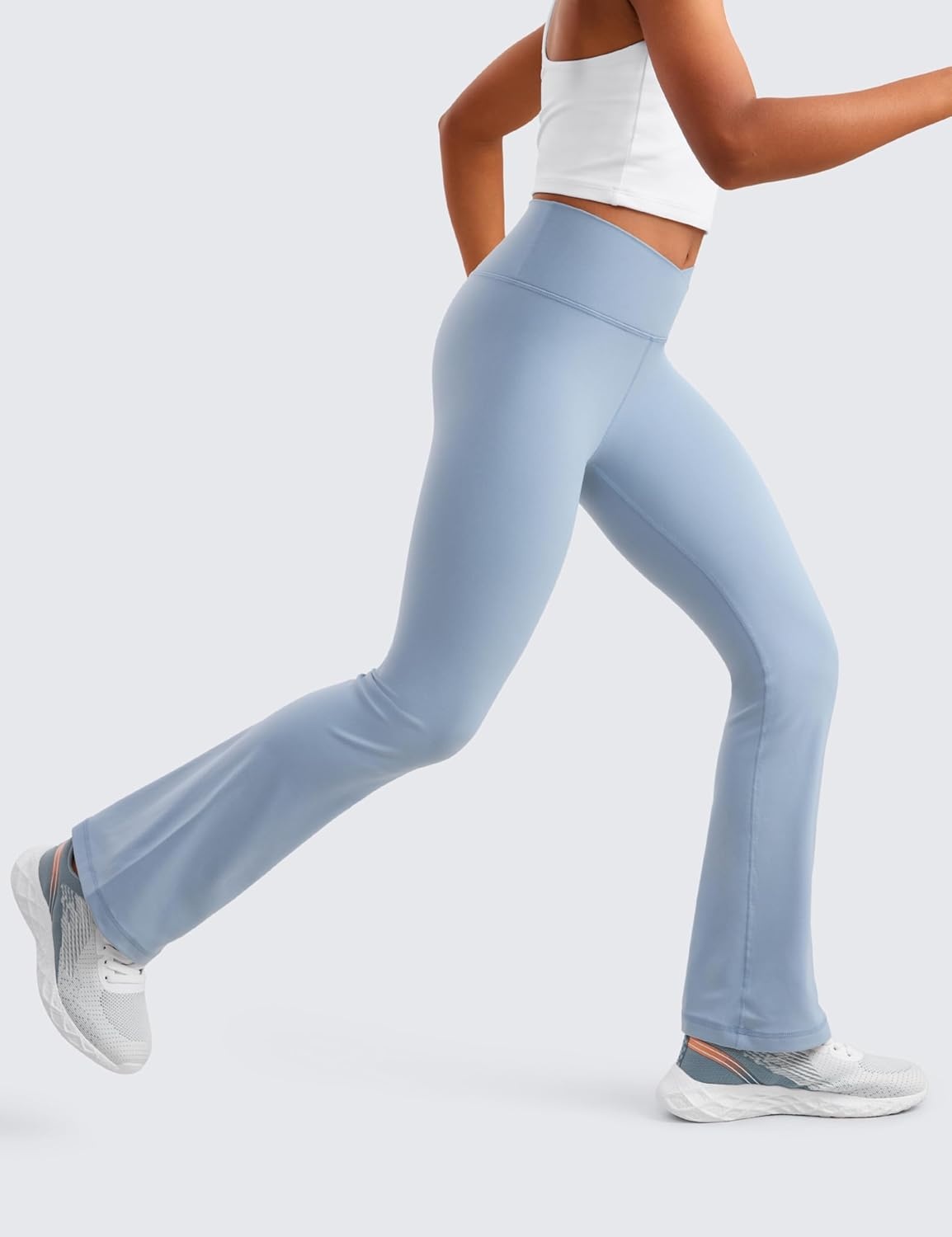 image:imageCRZ YOGA Girls Butterluxe Crossover Waist Yoga Flare Leggings Dance Casual Athletic Pants Bell Bottoms Kids TeenCambric Blue