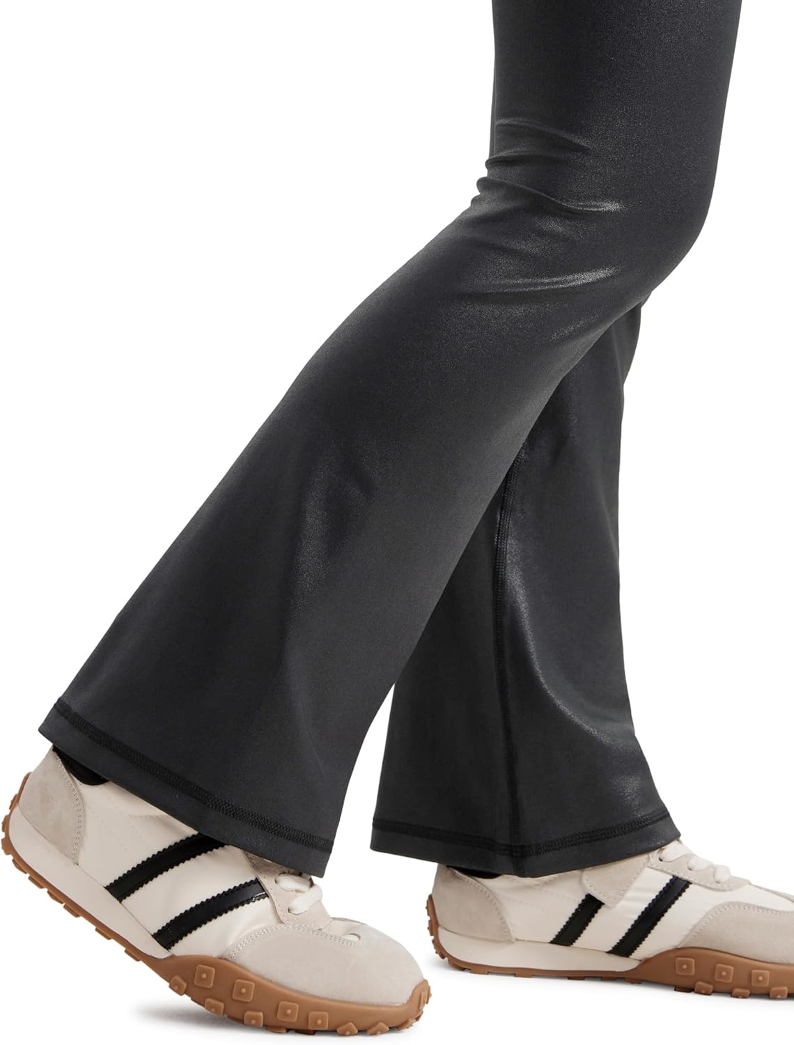 image:imageCRZ YOGA Girls Butterluxe Crossover Waist Yoga Flare Leggings Dance Casual Athletic Pants Bell Bottoms Kids TeenFaux Leather Black