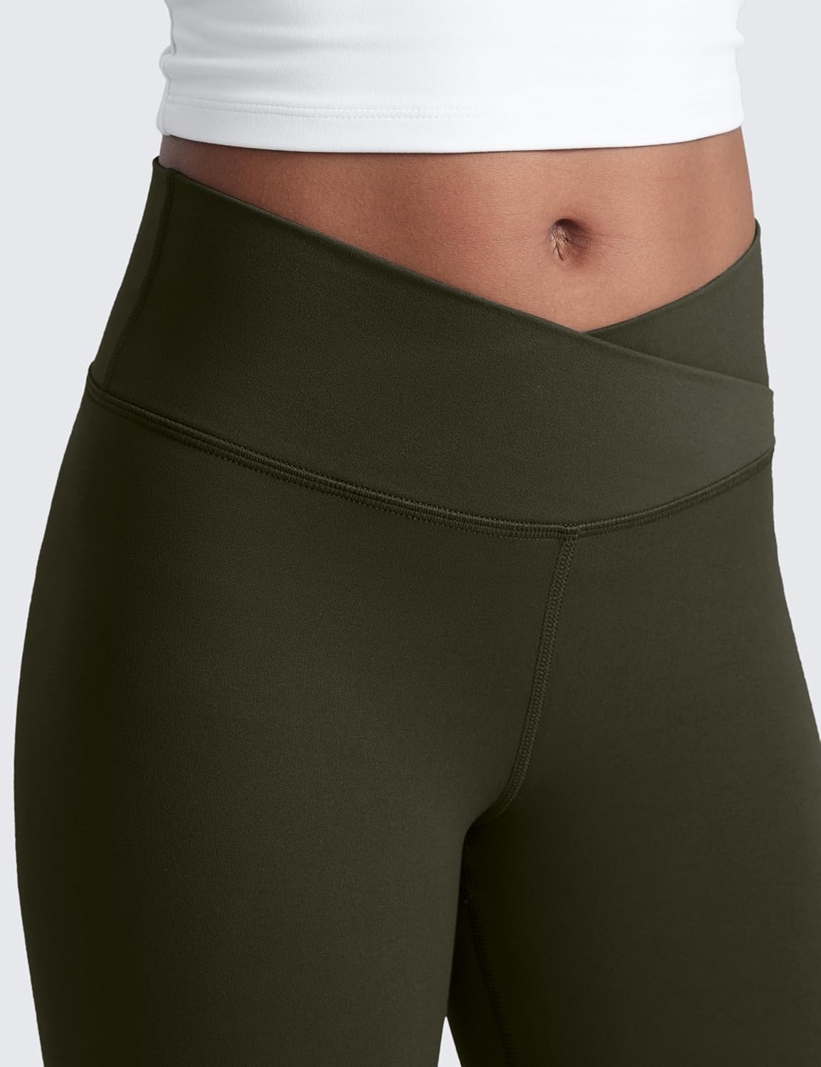 image:imageCRZ YOGA Girls Butterluxe Crossover Waist Yoga Flare Leggings Dance Casual Athletic Pants Bell Bottoms Kids TeenOlive Green