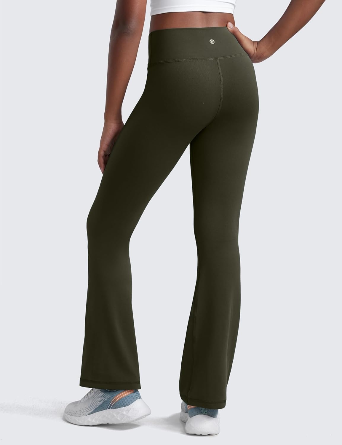 image:imageCRZ YOGA Girls Butterluxe Crossover Waist Yoga Flare Leggings Dance Casual Athletic Pants Bell Bottoms Kids TeenOlive Green