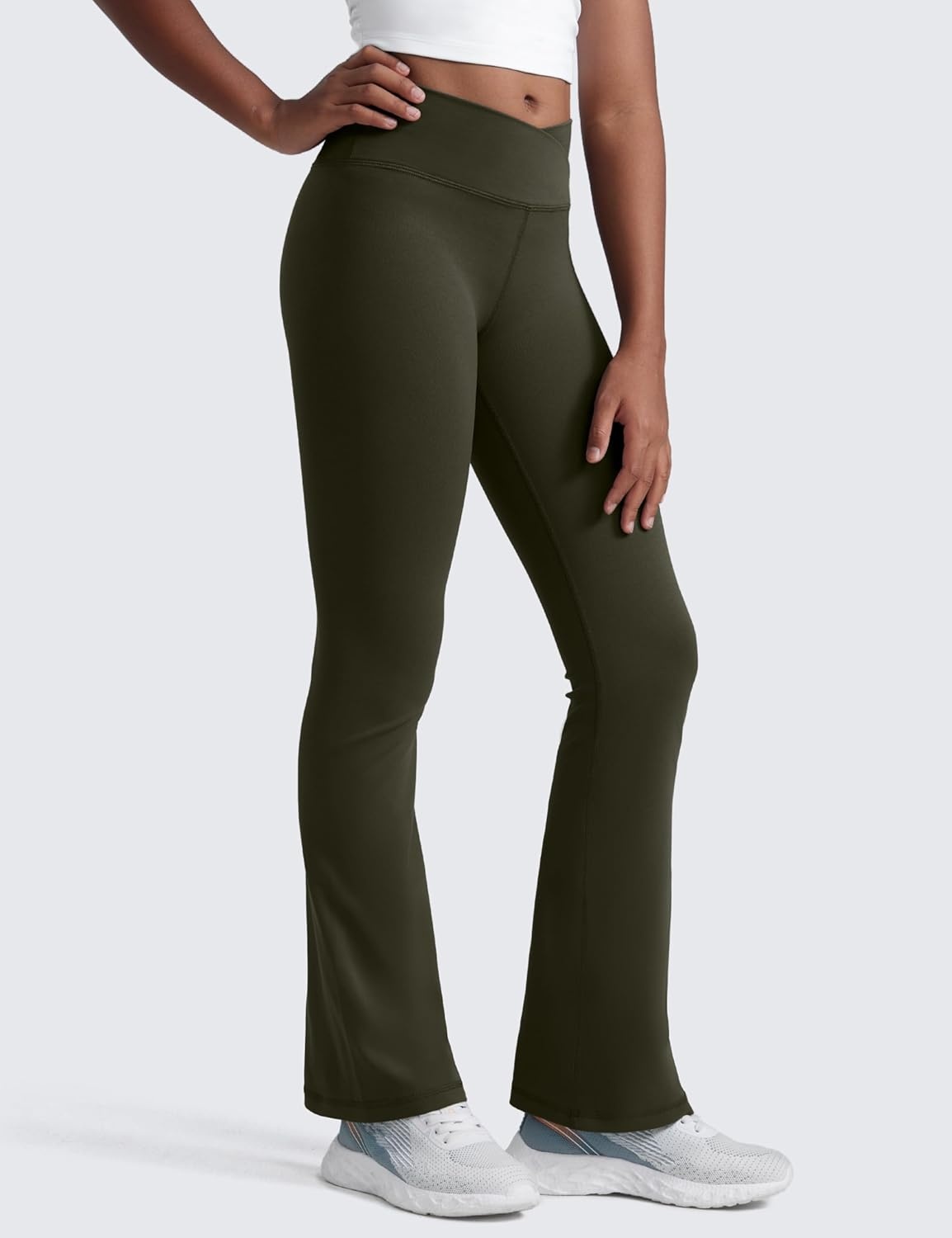 image:imageCRZ YOGA Girls Butterluxe Crossover Waist Yoga Flare Leggings Dance Casual Athletic Pants Bell Bottoms Kids TeenOlive Green