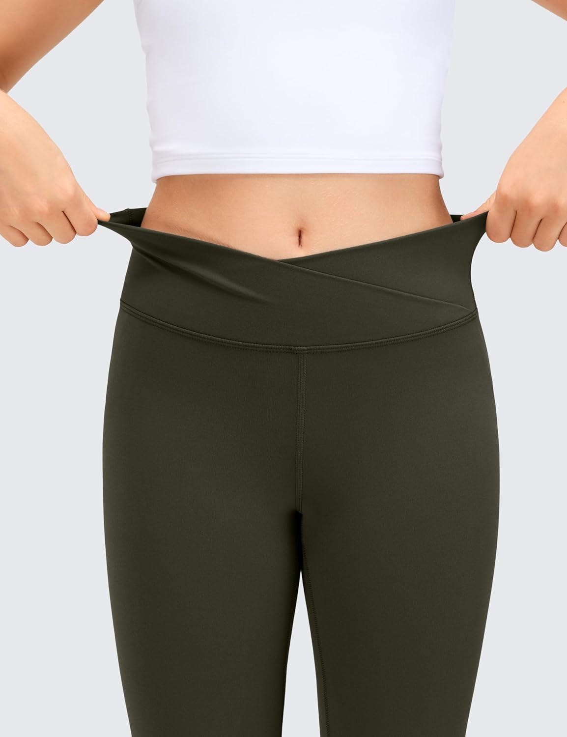 image:imageCRZ YOGA Girls Butterluxe Crossover Waist Yoga Flare Leggings Dance Casual Athletic Pants Bell Bottoms Kids TeenOlive Green