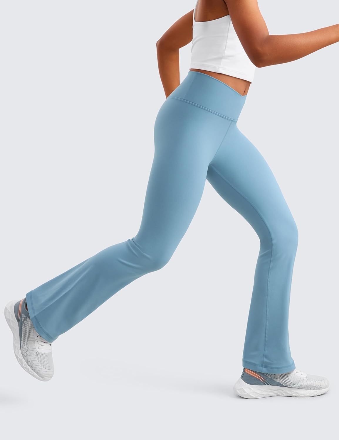 image:imageCRZ YOGA Girls Butterluxe Crossover Waist Yoga Flare Leggings Dance Casual Athletic Pants Bell Bottoms Kids TeenPure Blue
