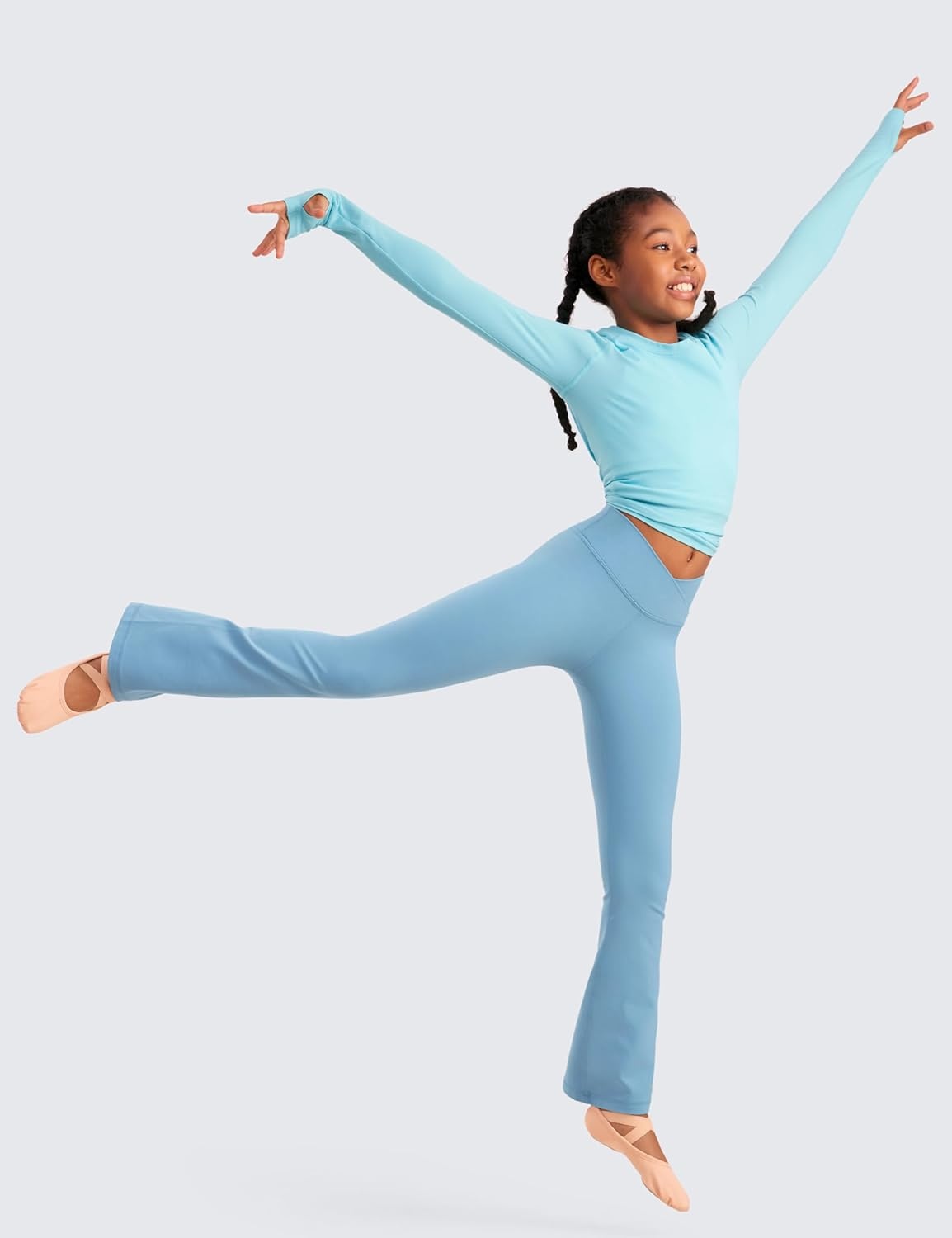 image:imageCRZ YOGA Girls Butterluxe Crossover Waist Yoga Flare Leggings Dance Casual Athletic Pants Bell Bottoms Kids TeenPure Blue