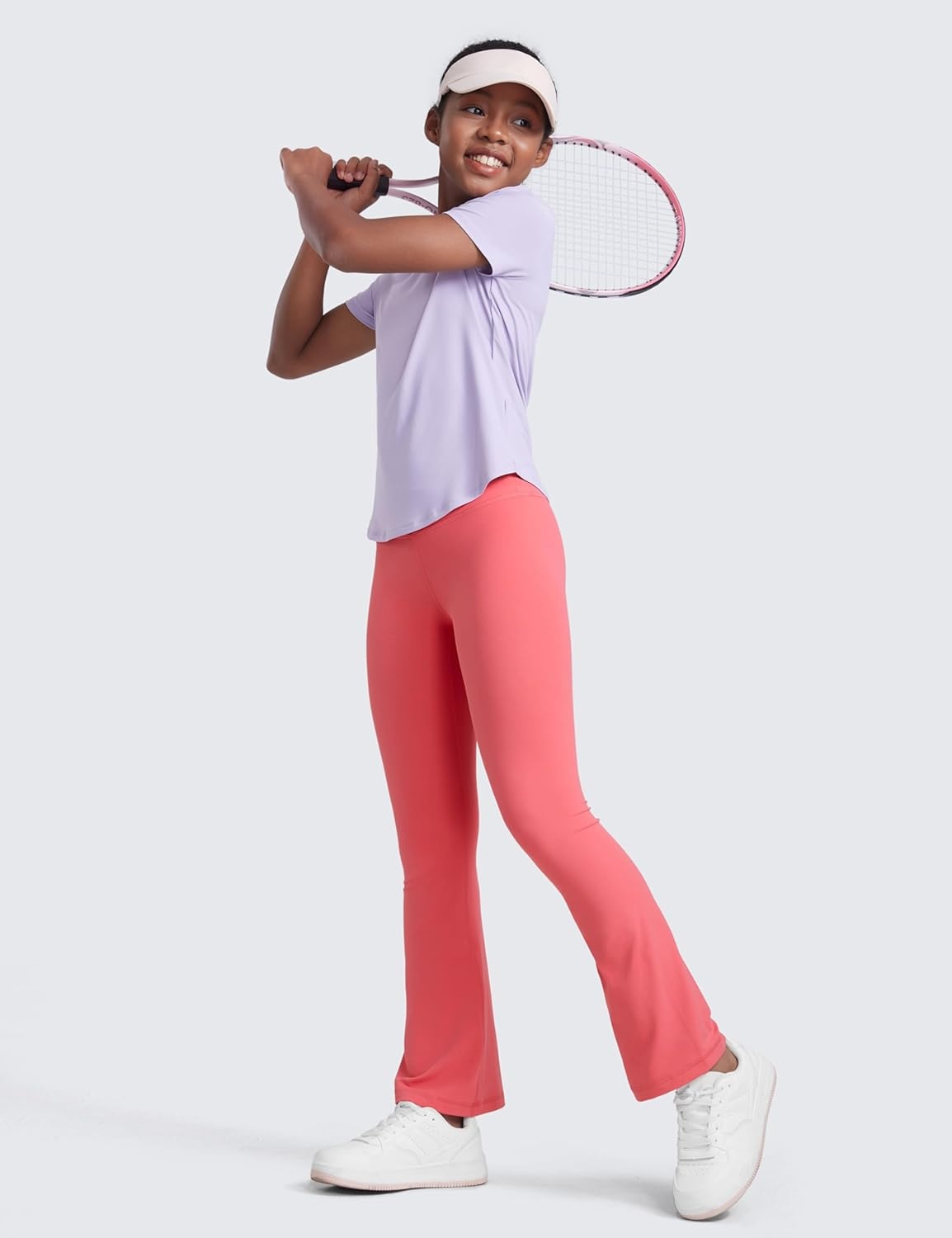 image:imageCRZ YOGA Girls Butterluxe Crossover Waist Yoga Flare Leggings Dance Casual Athletic Pants Bell Bottoms Kids TeenRaspberry Sorbet