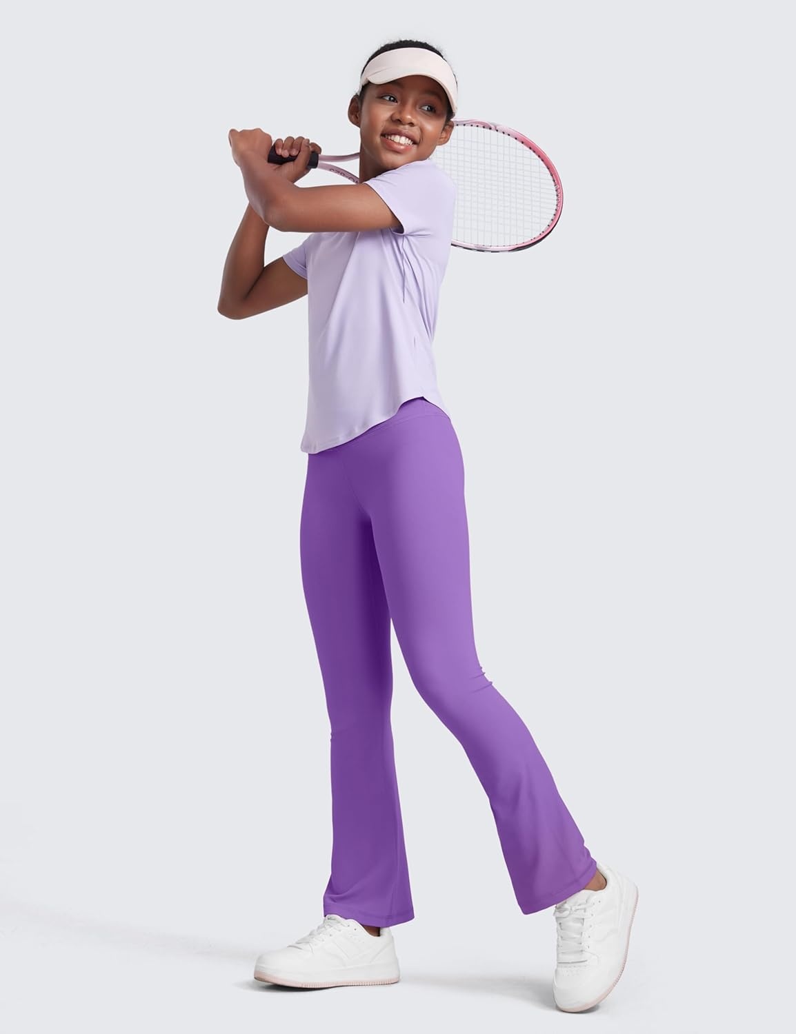 image:imageCRZ YOGA Girls Butterluxe Crossover Waist Yoga Flare Leggings Dance Casual Athletic Pants Bell Bottoms Kids TeenRoyal Lilac