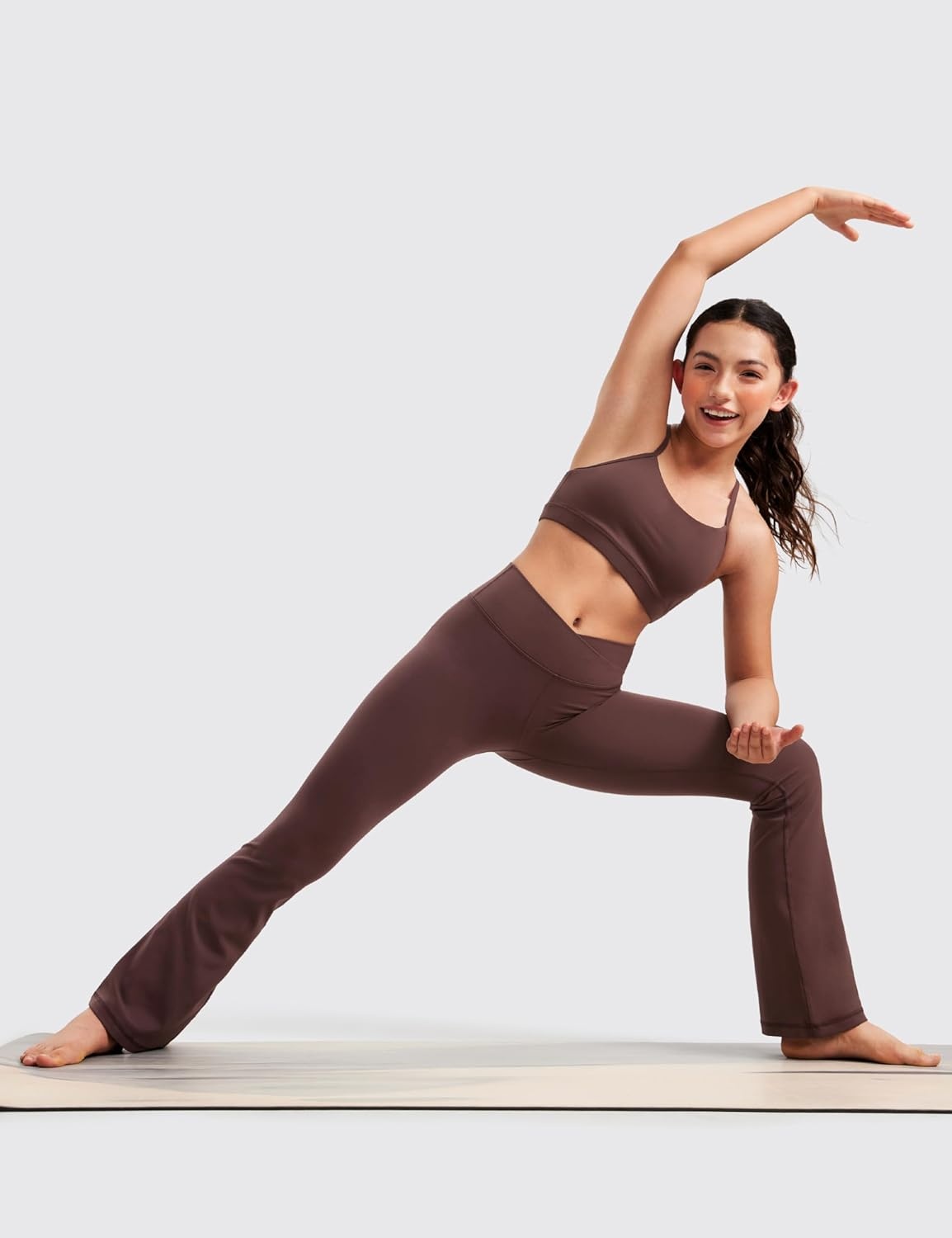 image:imageCRZ YOGA Girls Butterluxe Crossover Waist Yoga Flare Leggings Dance Casual Athletic Pants Bell Bottoms Kids TeenTaupe