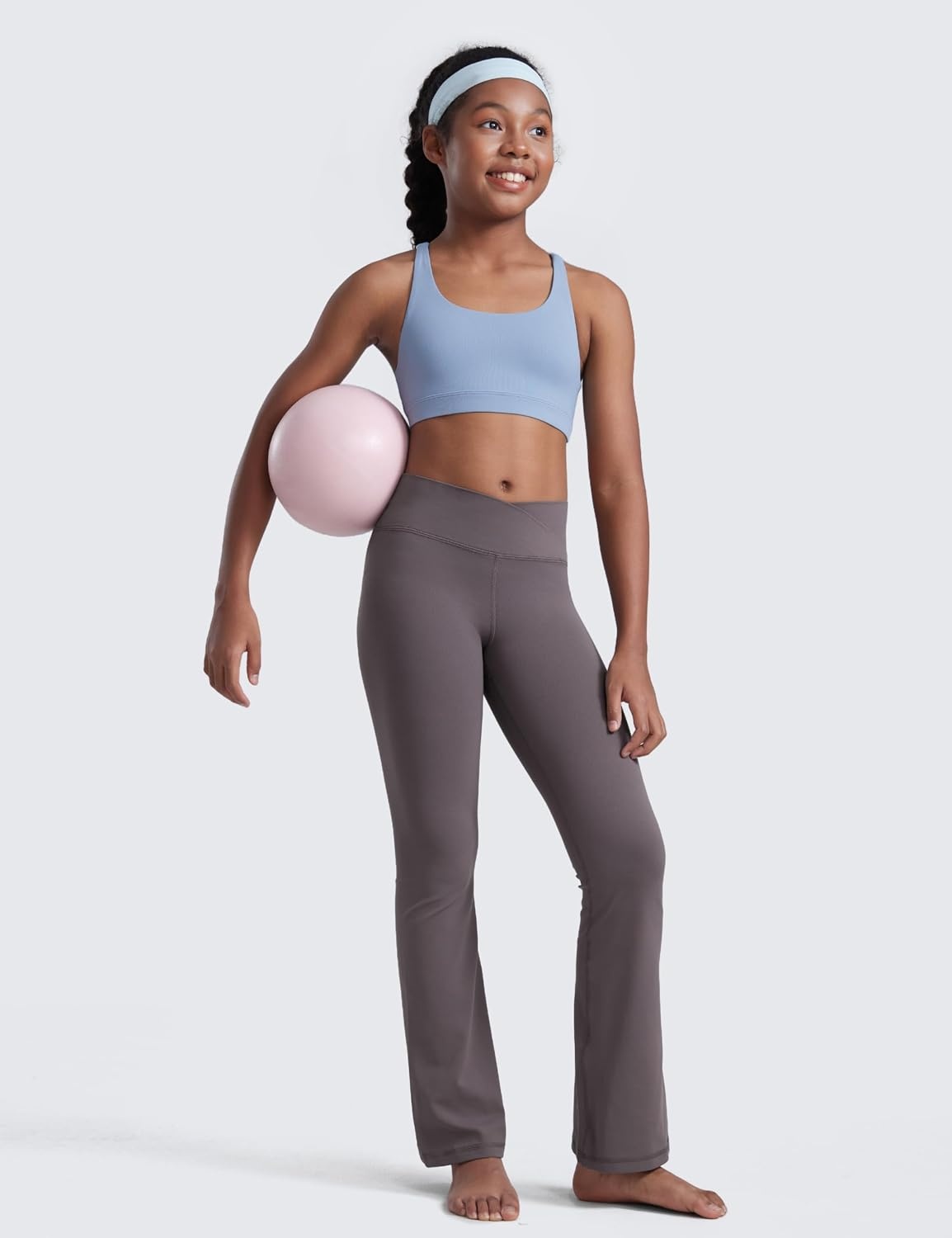 image:imageCRZ YOGA Girls Butterluxe Crossover Waist Yoga Flare Leggings Dance Casual Athletic Pants Bell Bottoms Kids TeenTornado Grey